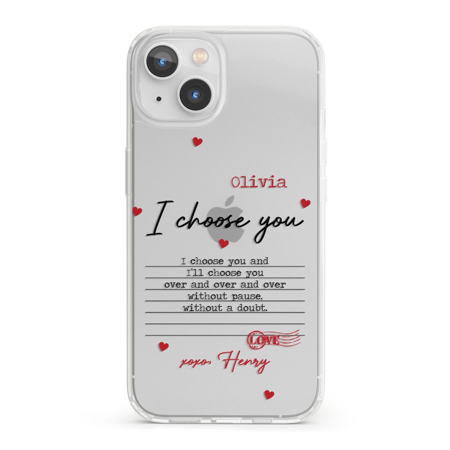 Custom Love Letter iPhone 13 Clear Bumper Case