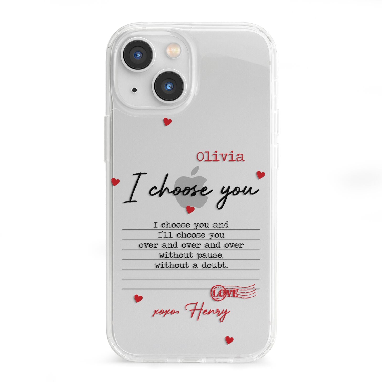 Custom Love Letter iPhone 13 Mini Clear Bumper Case