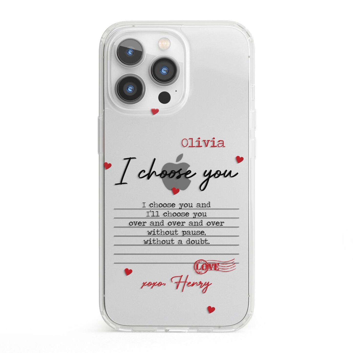 Custom Love Letter iPhone 13 Pro Clear Bumper Case