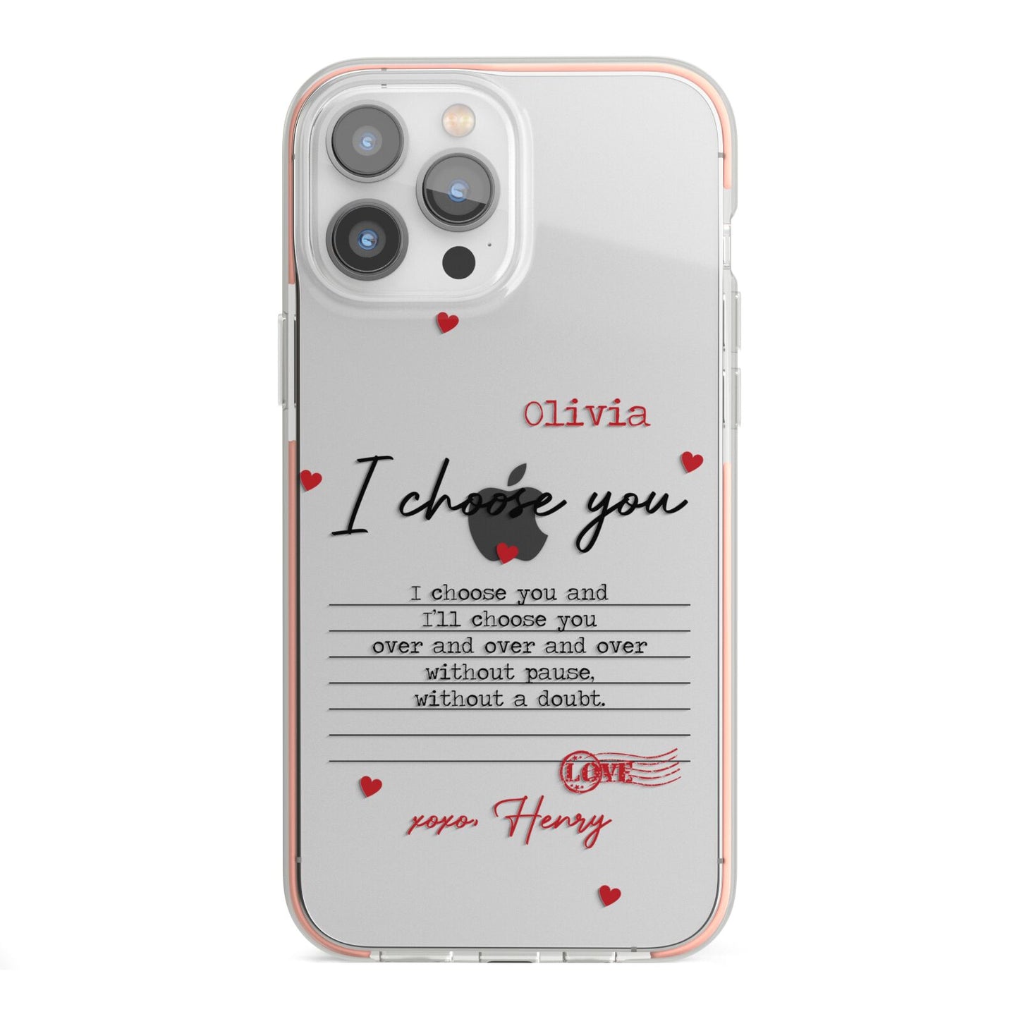 Custom Love Letter iPhone 13 Pro Max TPU Impact Case with Pink Edges