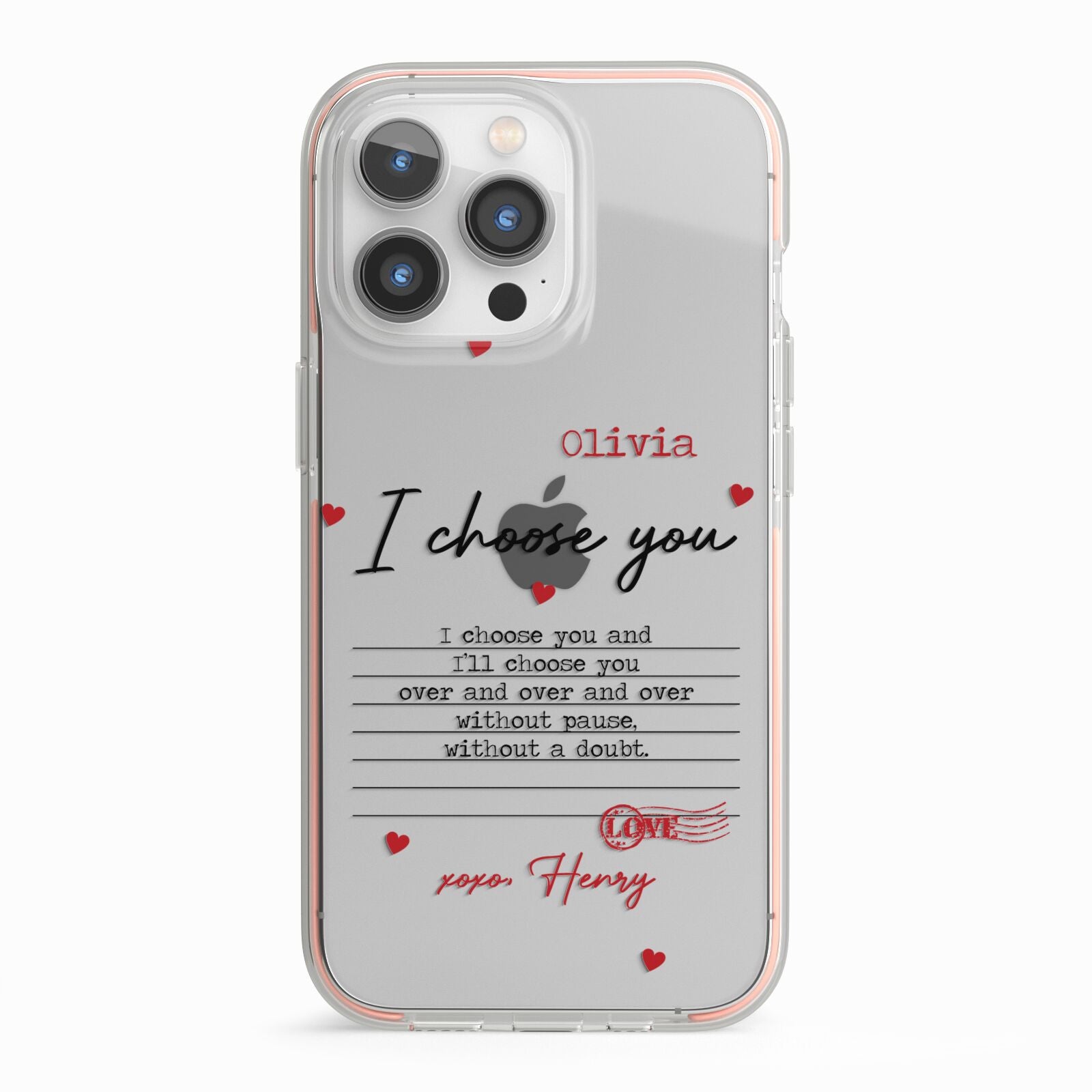 Custom Love Letter iPhone 13 Pro TPU Impact Case with Pink Edges