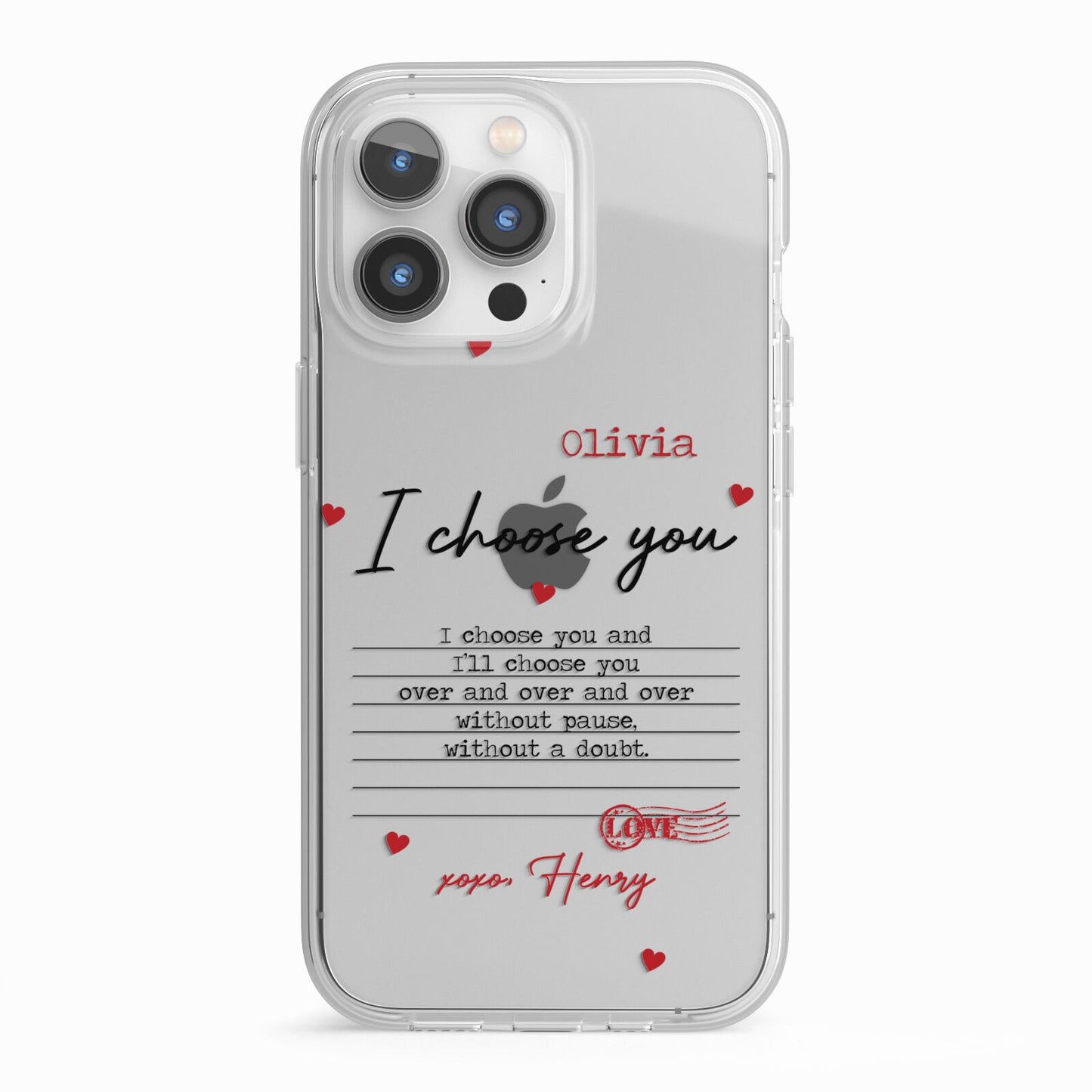 Custom Love Letter iPhone 13 Pro TPU Impact Case with White Edges