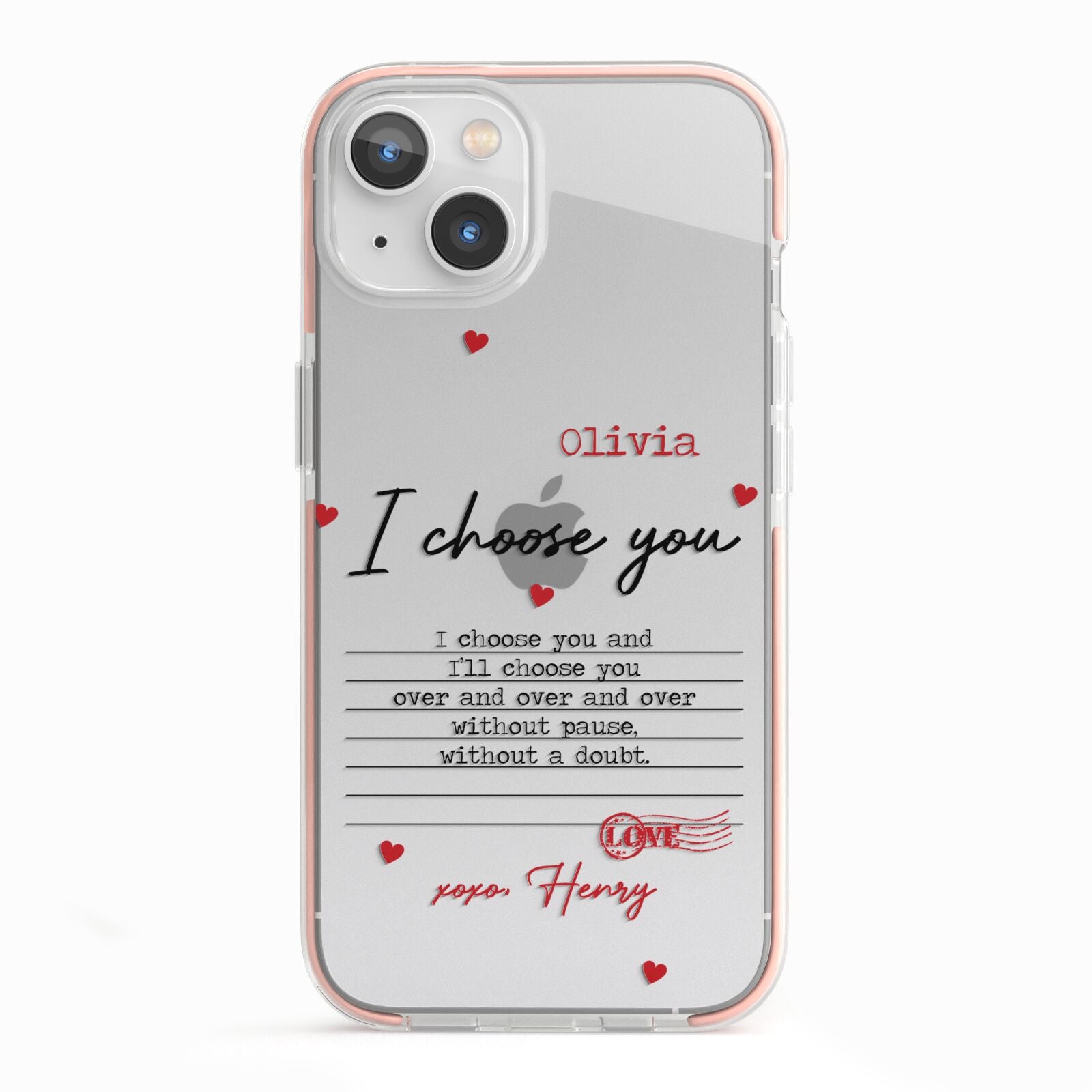 Custom Love Letter iPhone 13 TPU Impact Case with Pink Edges