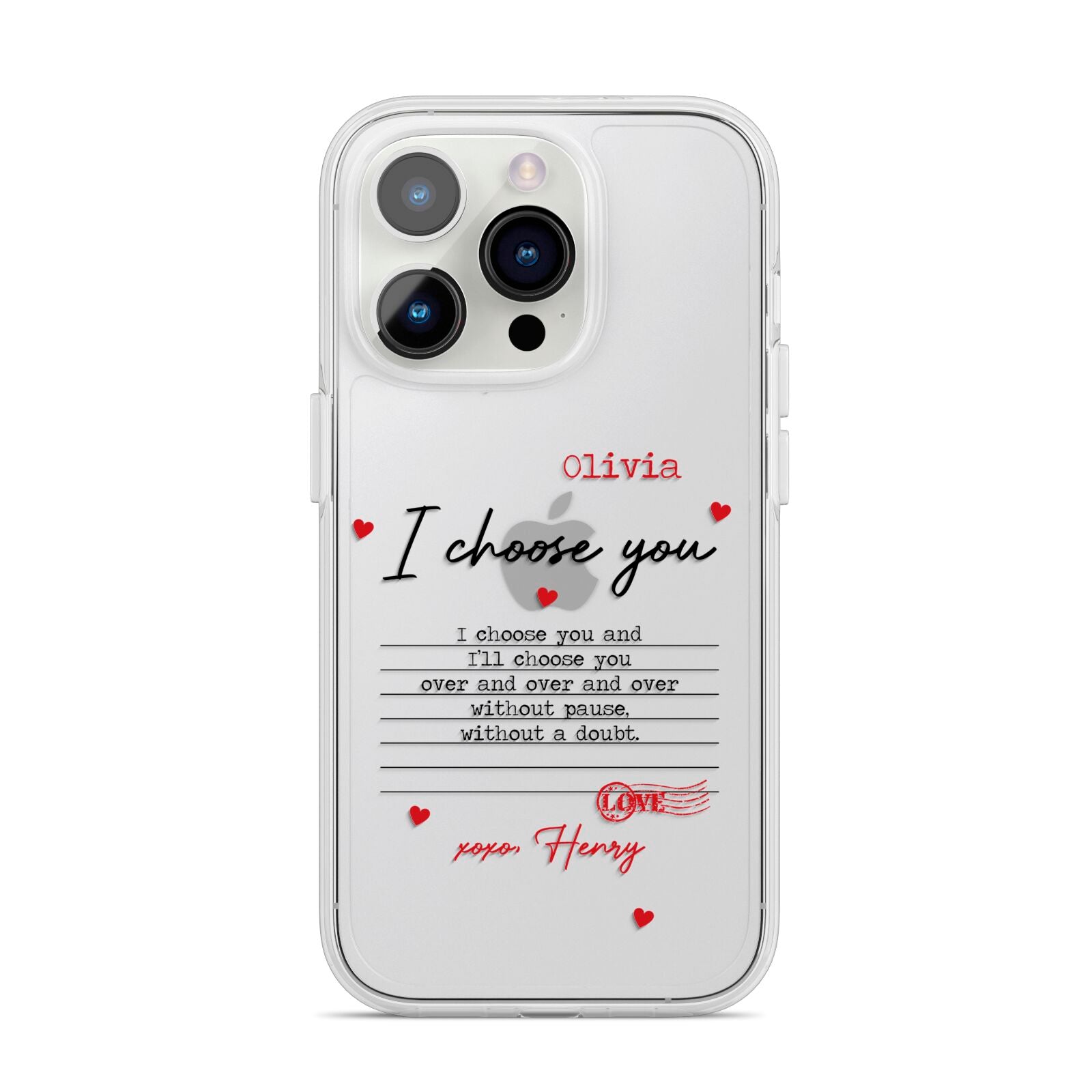 Custom Love Letter iPhone 14 Pro Clear Tough Case Silver