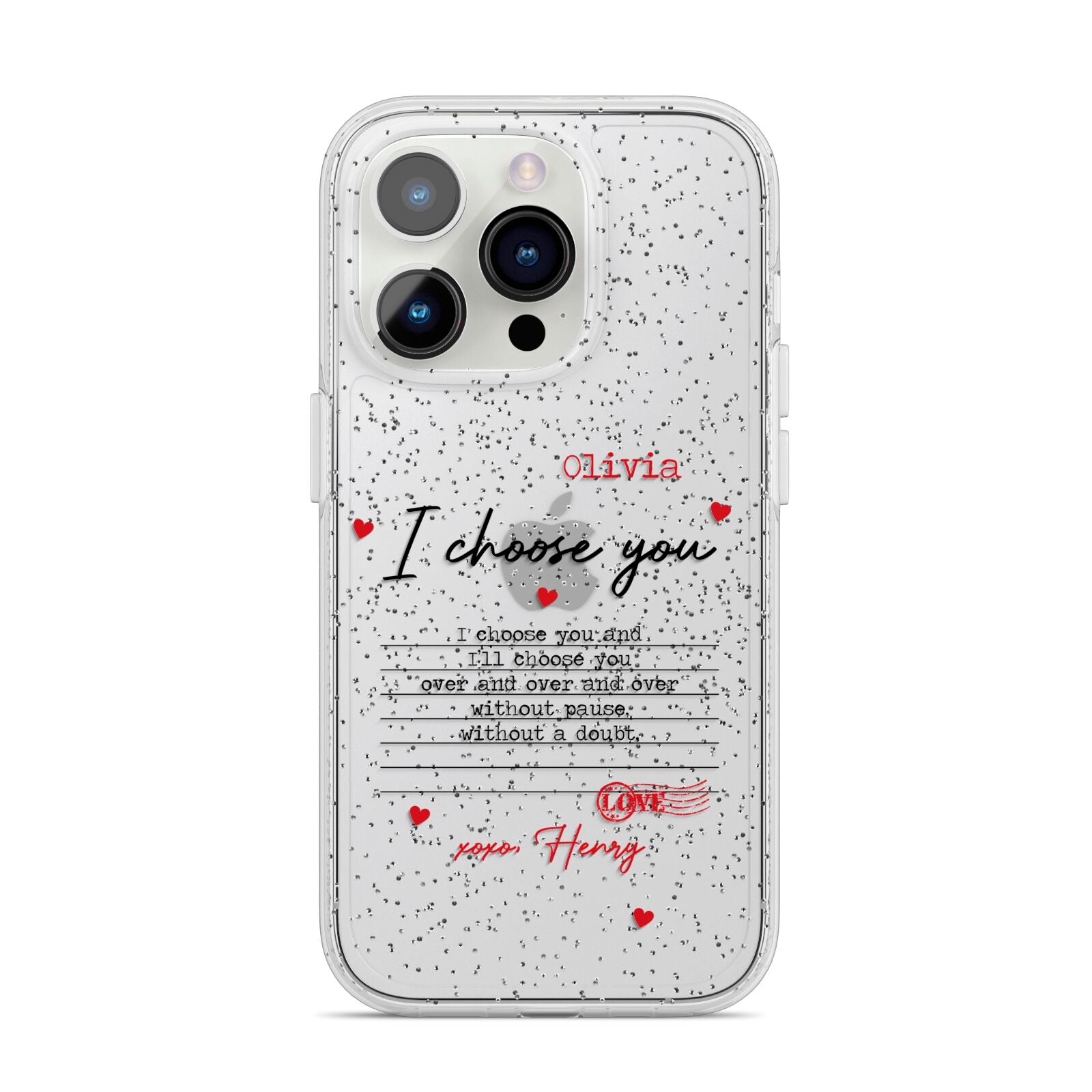 Custom Love Letter iPhone 14 Pro Glitter Tough Case Silver