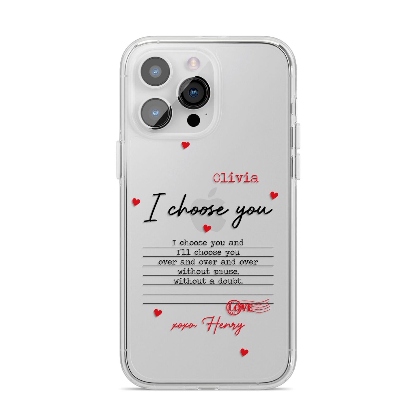 Custom Love Letter iPhone 14 Pro Max Clear Tough Case Silver