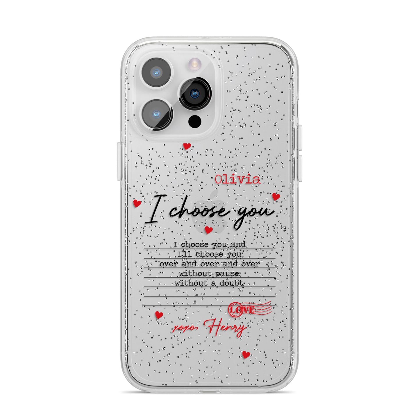 Custom Love Letter iPhone 14 Pro Max Glitter Tough Case Silver