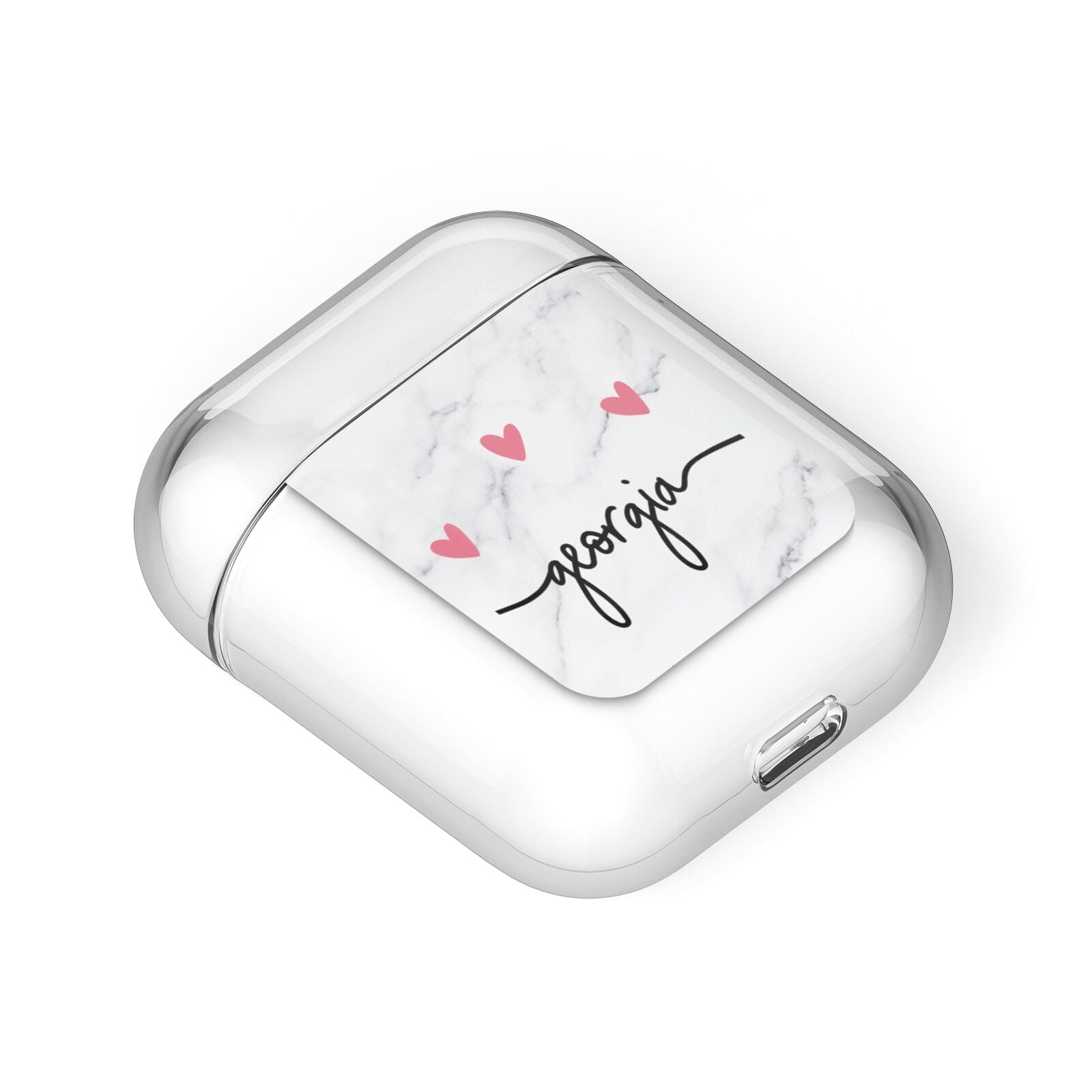 Custom Marble with Handwriting Text AirPods Case Laid Flat