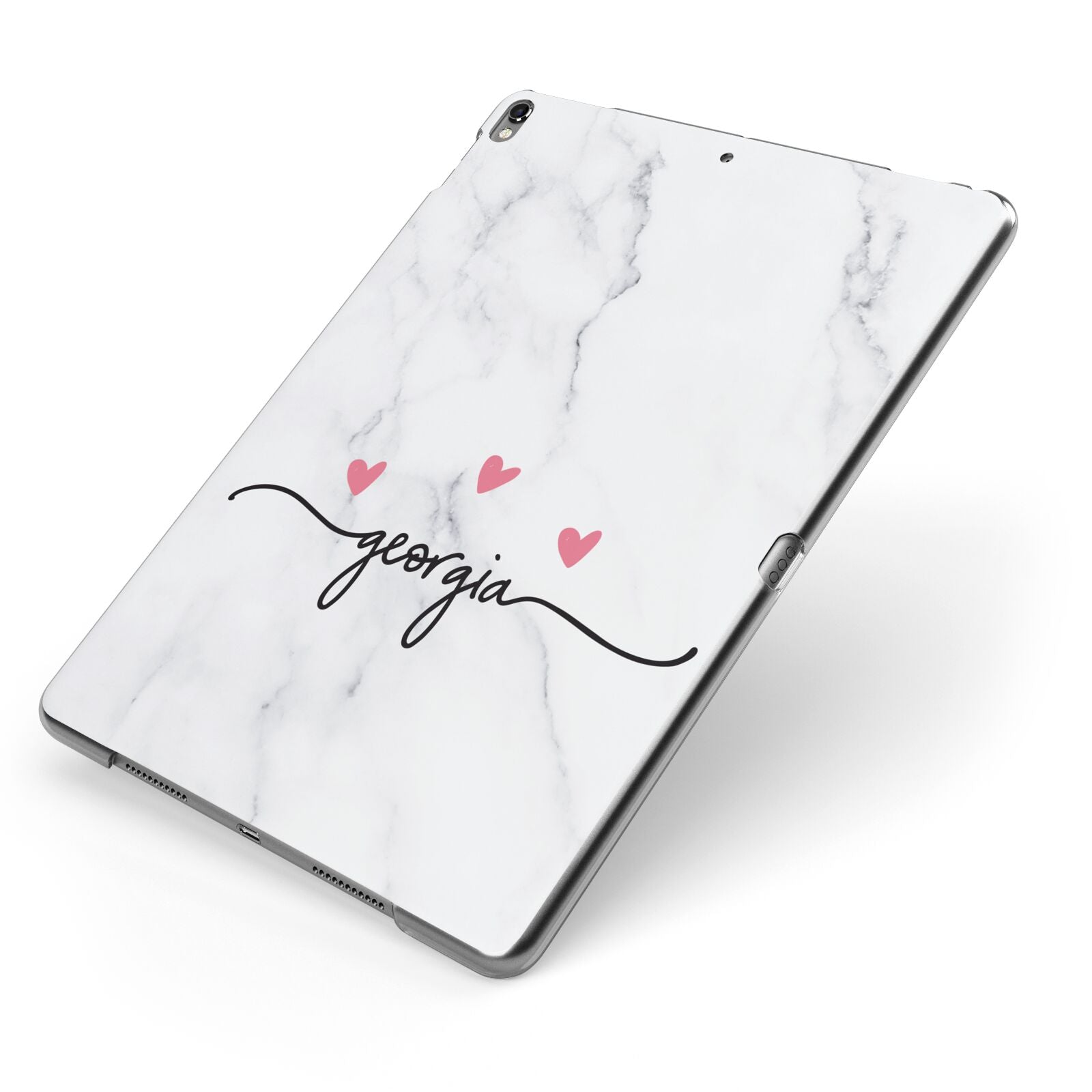 Custom Marble with Handwriting Text Apple iPad Case on Grey iPad Side View