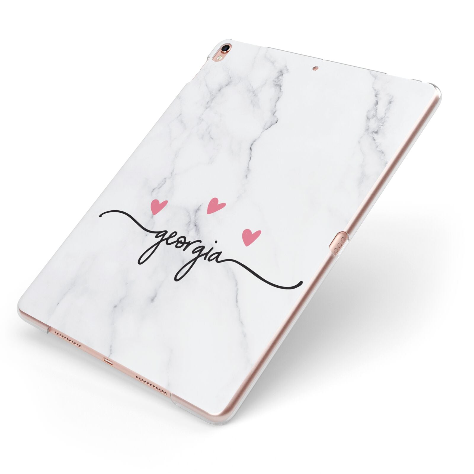 Custom Marble with Handwriting Text Apple iPad Case on Rose Gold iPad Side View