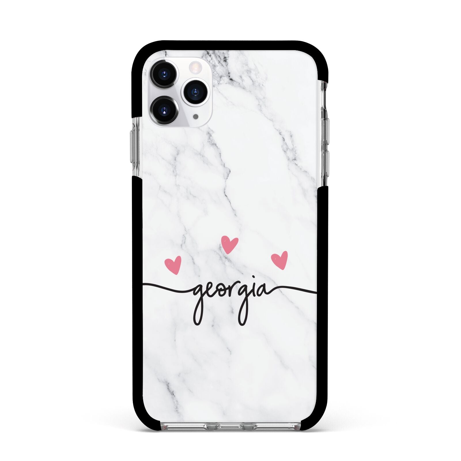 Custom Marble with Handwriting Text Apple iPhone 11 Pro Max in Silver with Black Impact Case