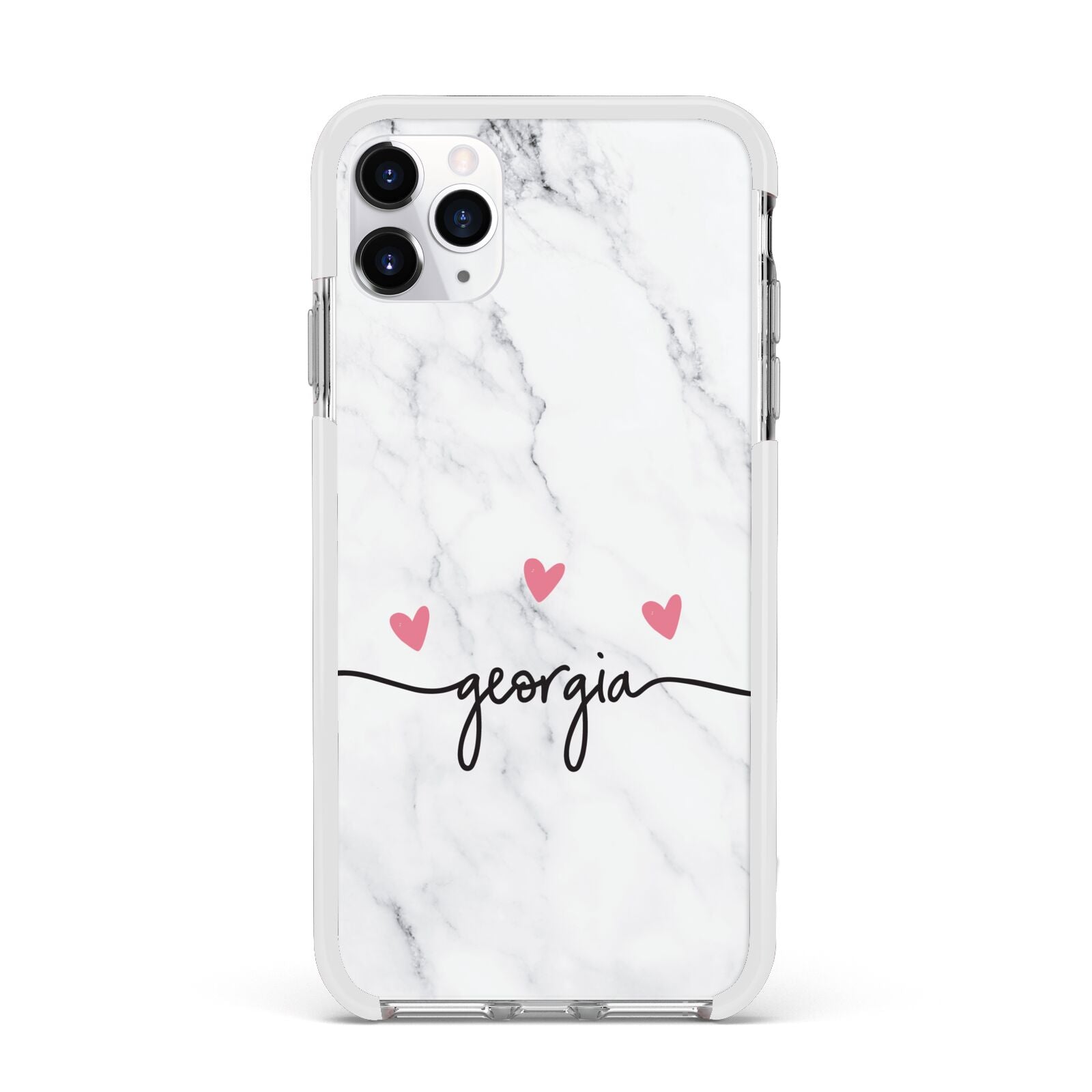 Custom Marble with Handwriting Text Apple iPhone 11 Pro Max in Silver with White Impact Case