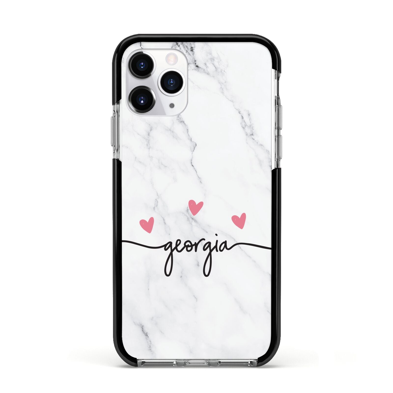 Custom Marble with Handwriting Text Apple iPhone 11 Pro in Silver with Black Impact Case