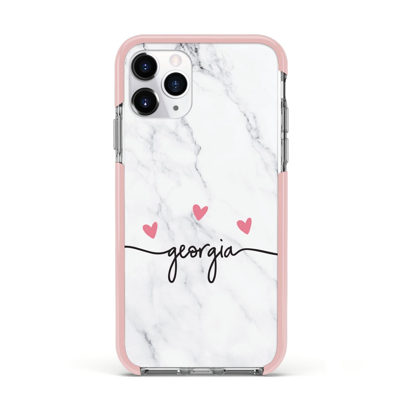 Custom Marble with Handwriting Text Apple iPhone 11 Pro in Silver with Pink Impact Case