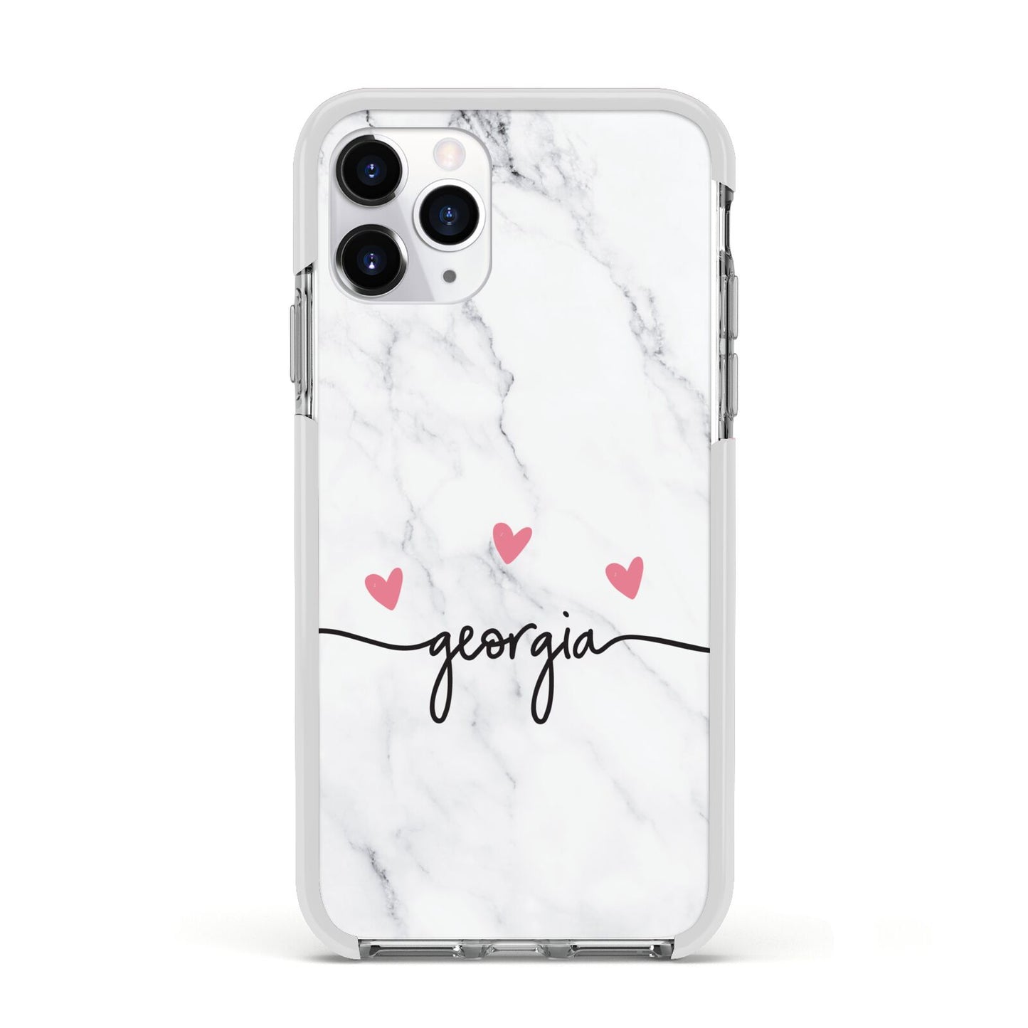 Custom Marble with Handwriting Text Apple iPhone 11 Pro in Silver with White Impact Case