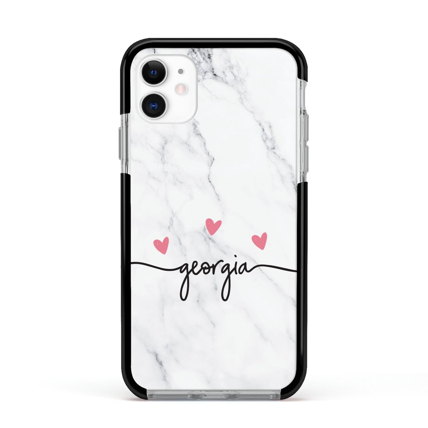 Custom Marble with Handwriting Text Apple iPhone 11 in White with Black Impact Case