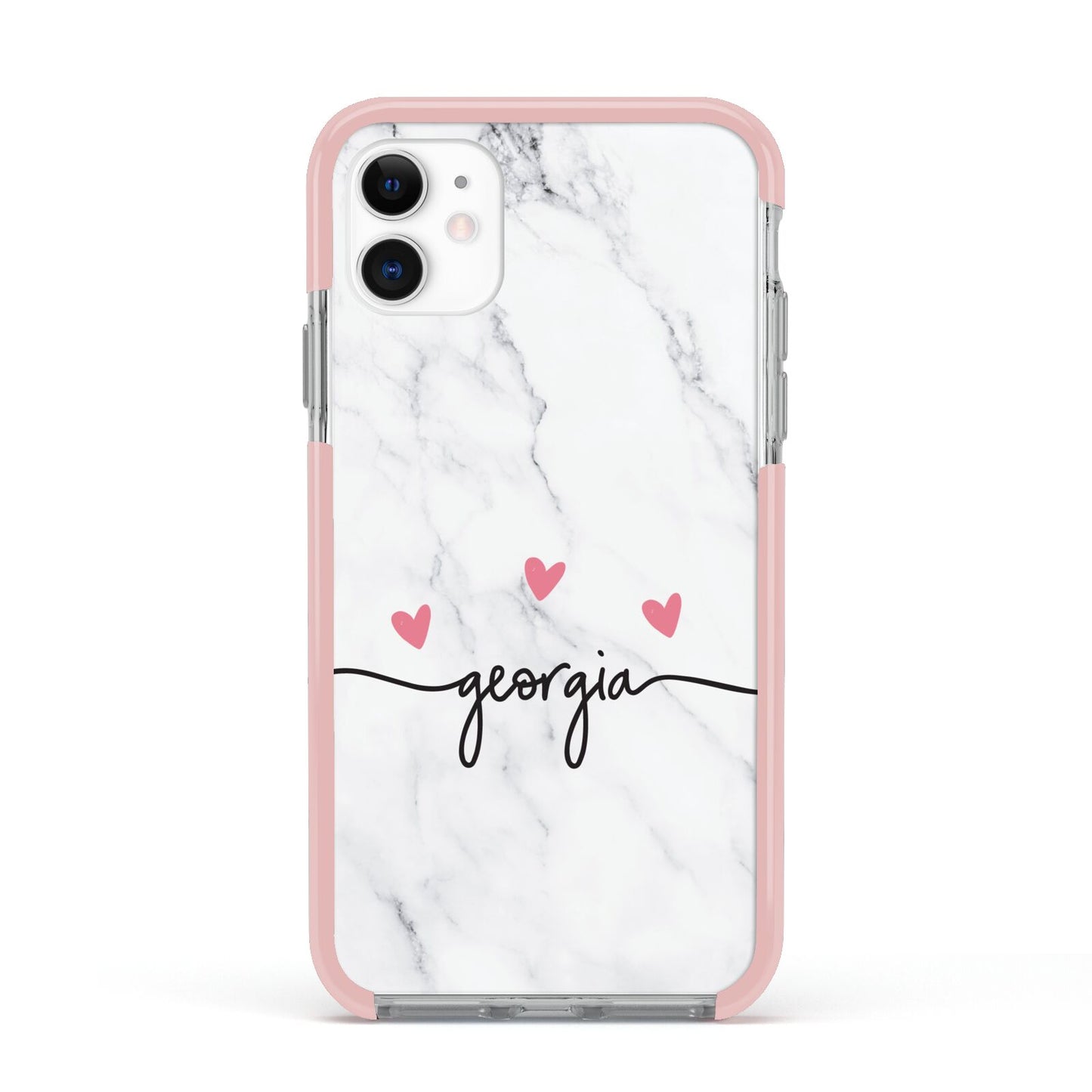 Custom Marble with Handwriting Text Apple iPhone 11 in White with Pink Impact Case