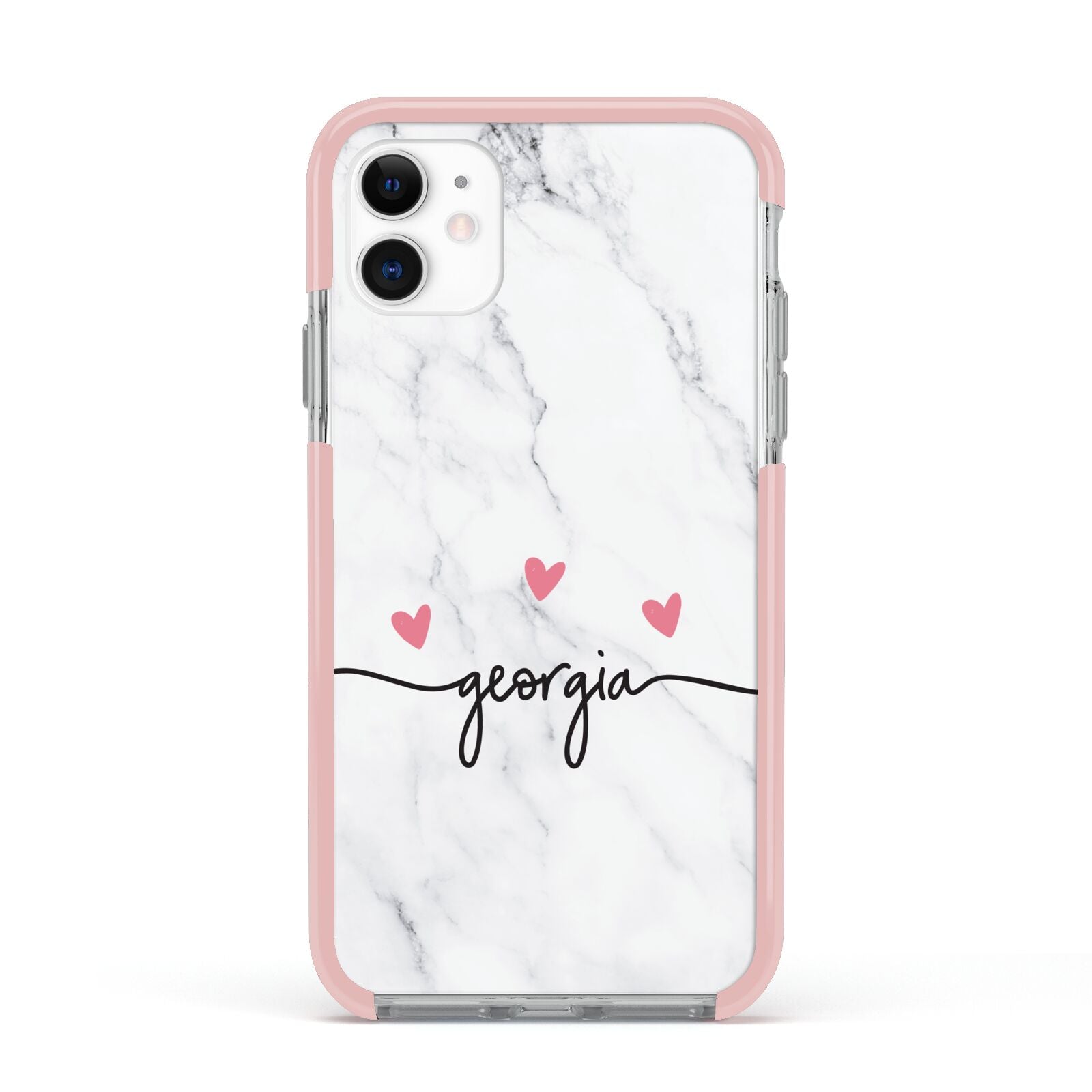 Custom Marble with Handwriting Text Apple iPhone 11 in White with Pink Impact Case