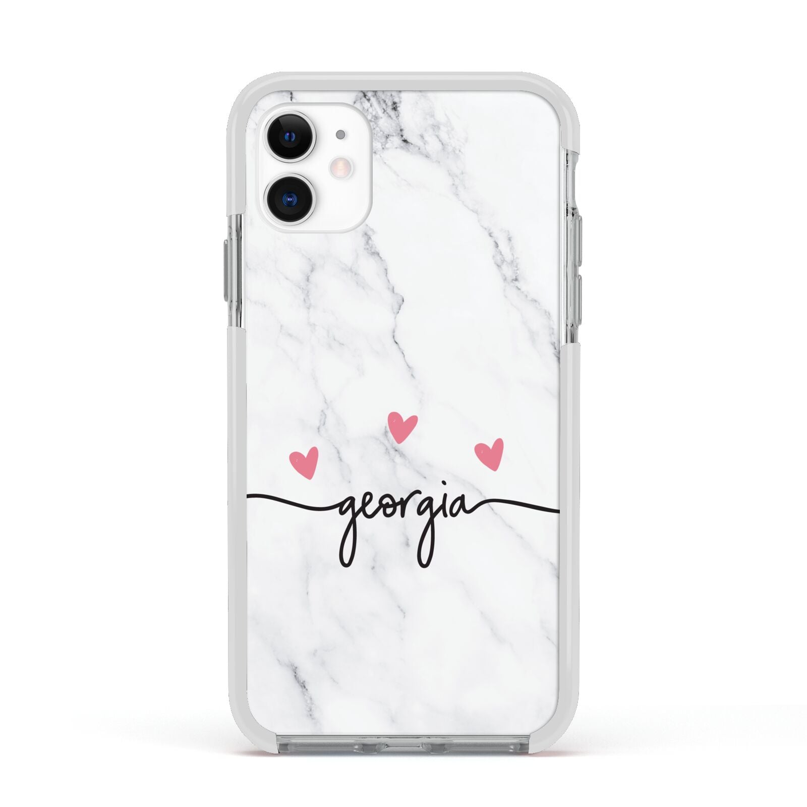 Custom Marble with Handwriting Text Apple iPhone 11 in White with White Impact Case