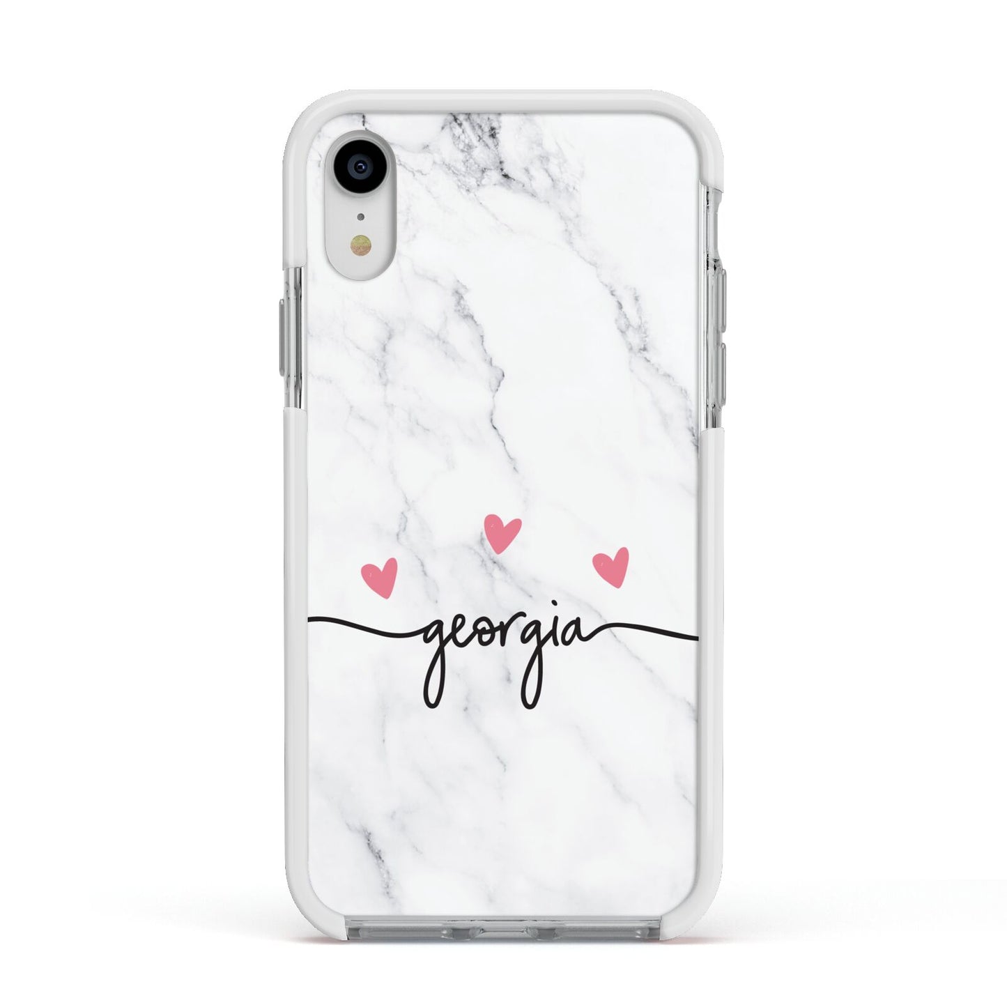 Custom Marble with Handwriting Text Apple iPhone XR Impact Case White Edge on Silver Phone