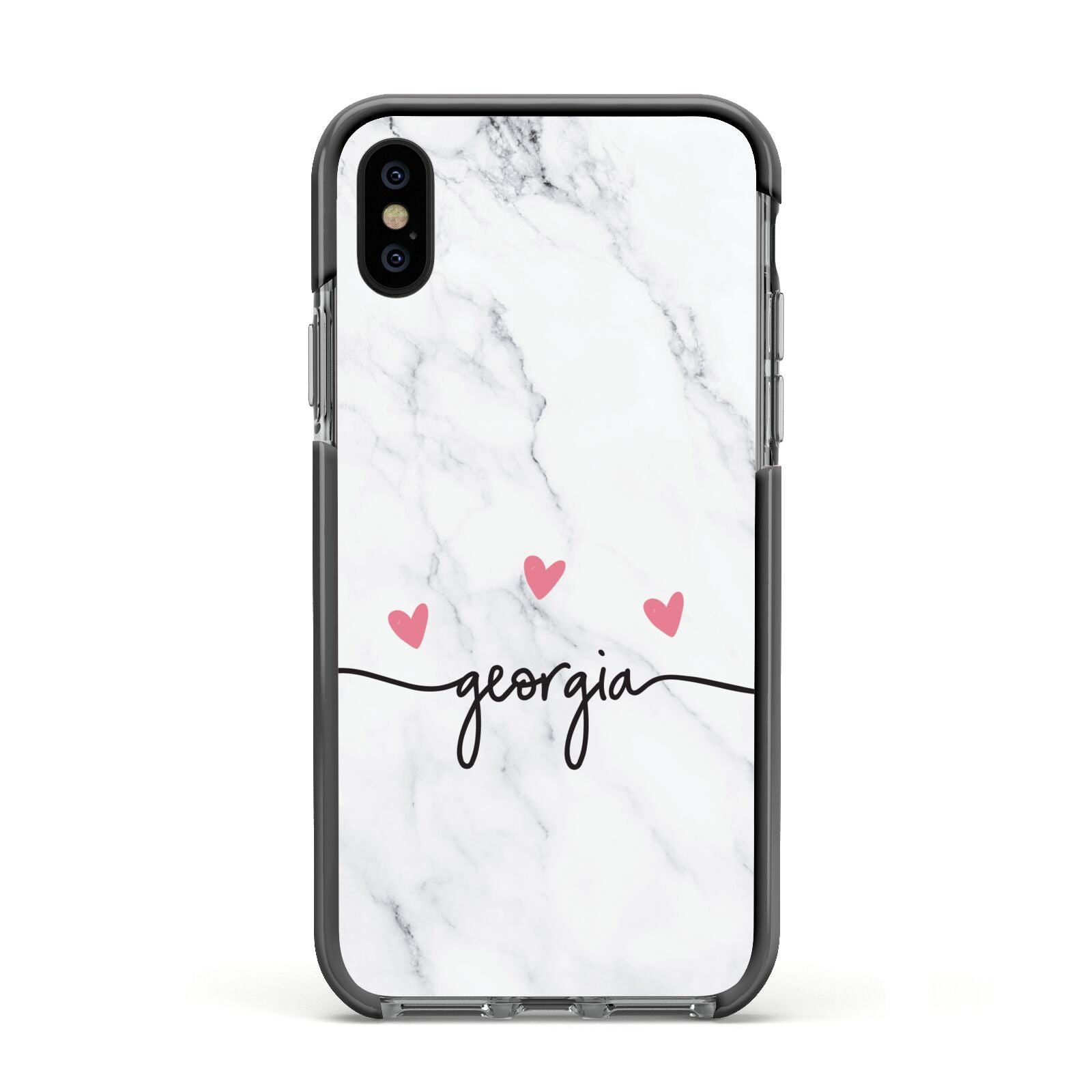 Custom Marble with Handwriting Text Apple iPhone Xs Impact Case Black Edge on Black Phone