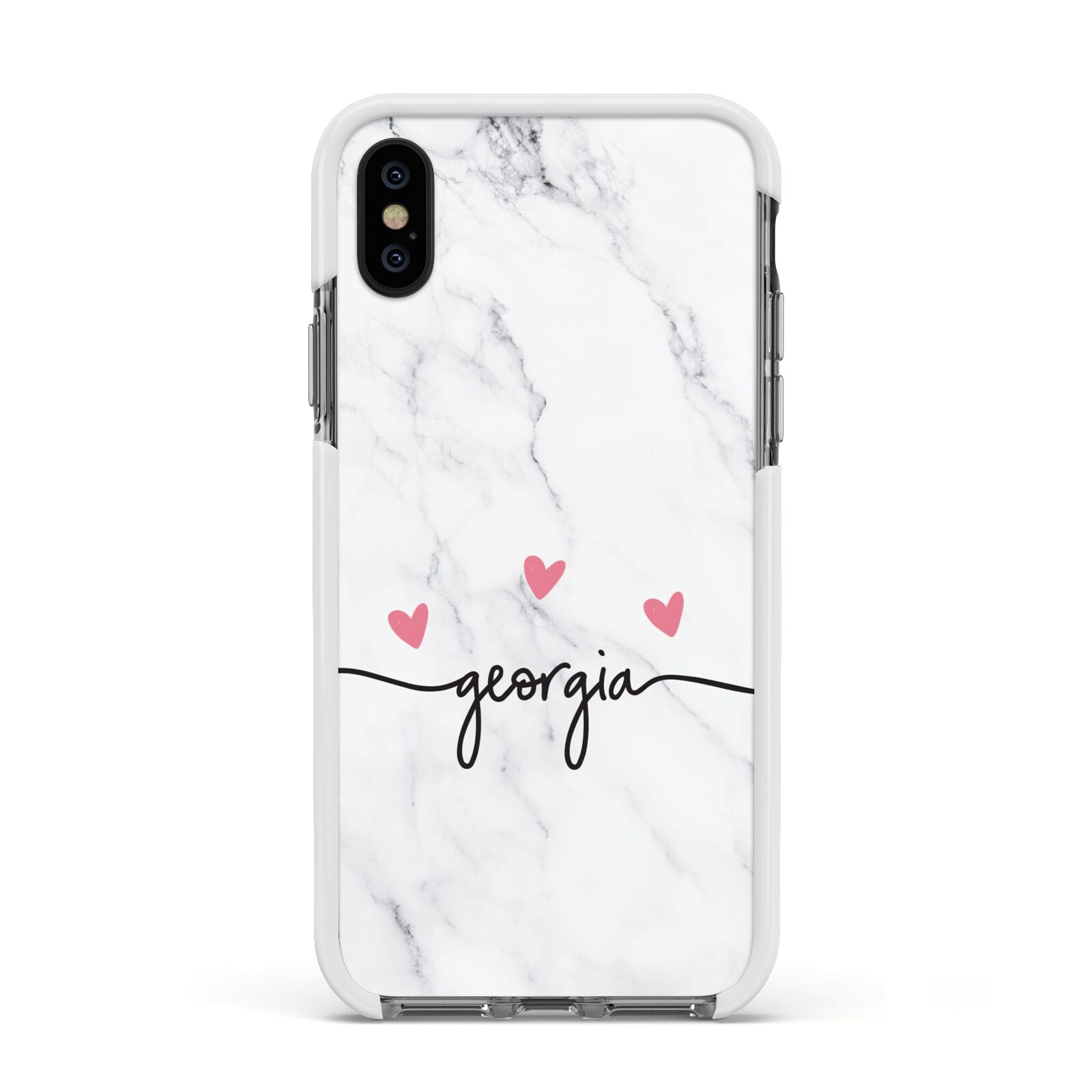 Custom Marble with Handwriting Text Apple iPhone Xs Impact Case White Edge on Black Phone