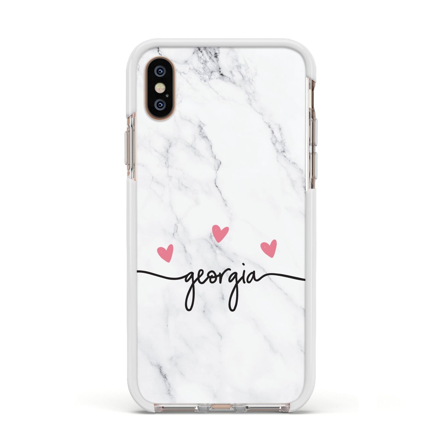 Custom Marble with Handwriting Text Apple iPhone Xs Impact Case White Edge on Gold Phone