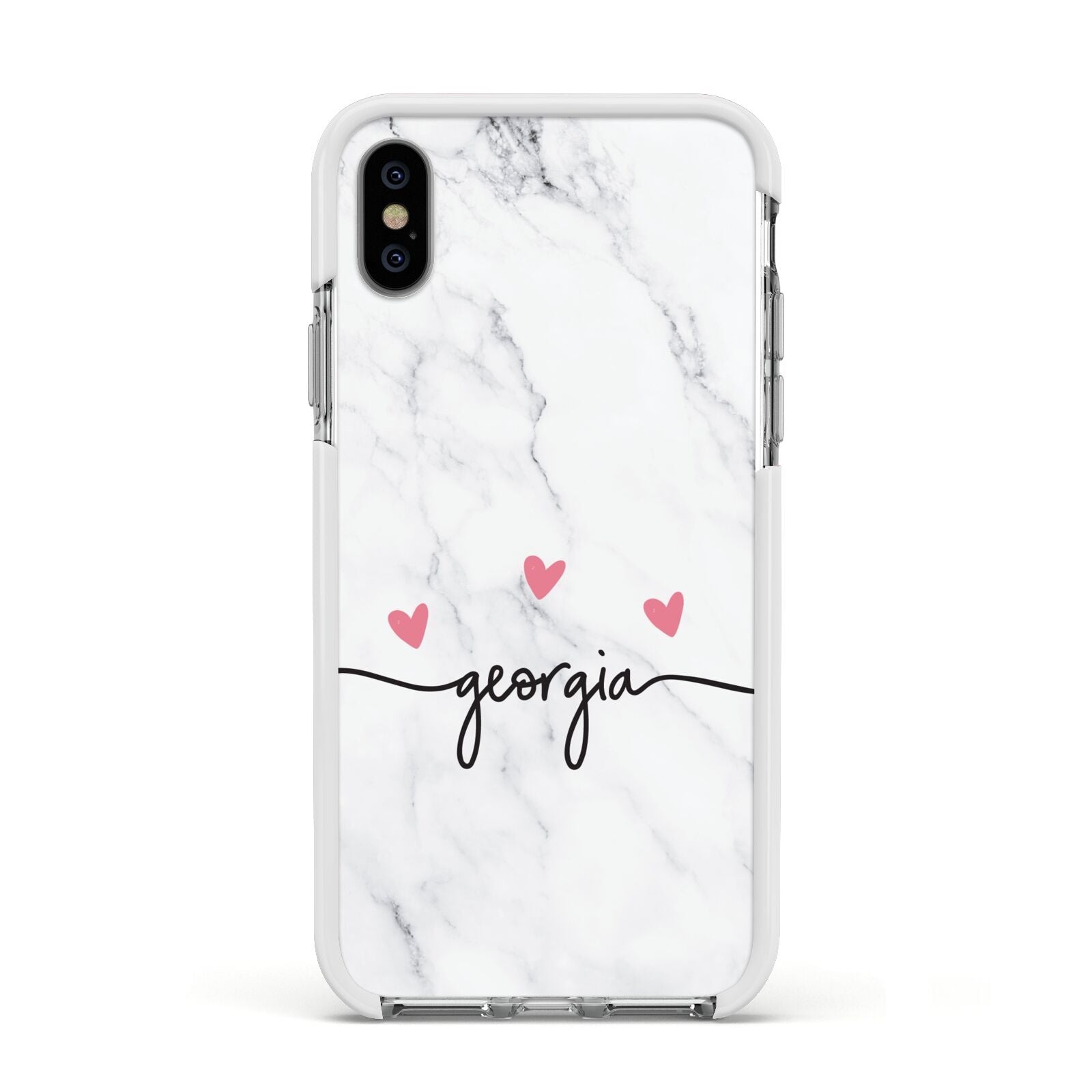 Custom Marble with Handwriting Text Apple iPhone Xs Impact Case White Edge on Silver Phone