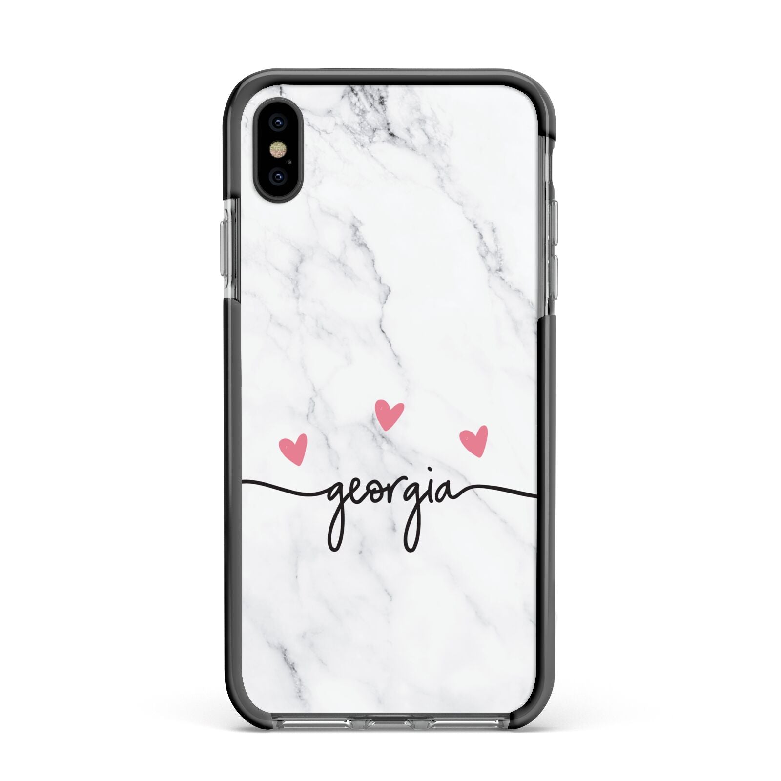 Custom Marble with Handwriting Text Apple iPhone Xs Max Impact Case Black Edge on Black Phone