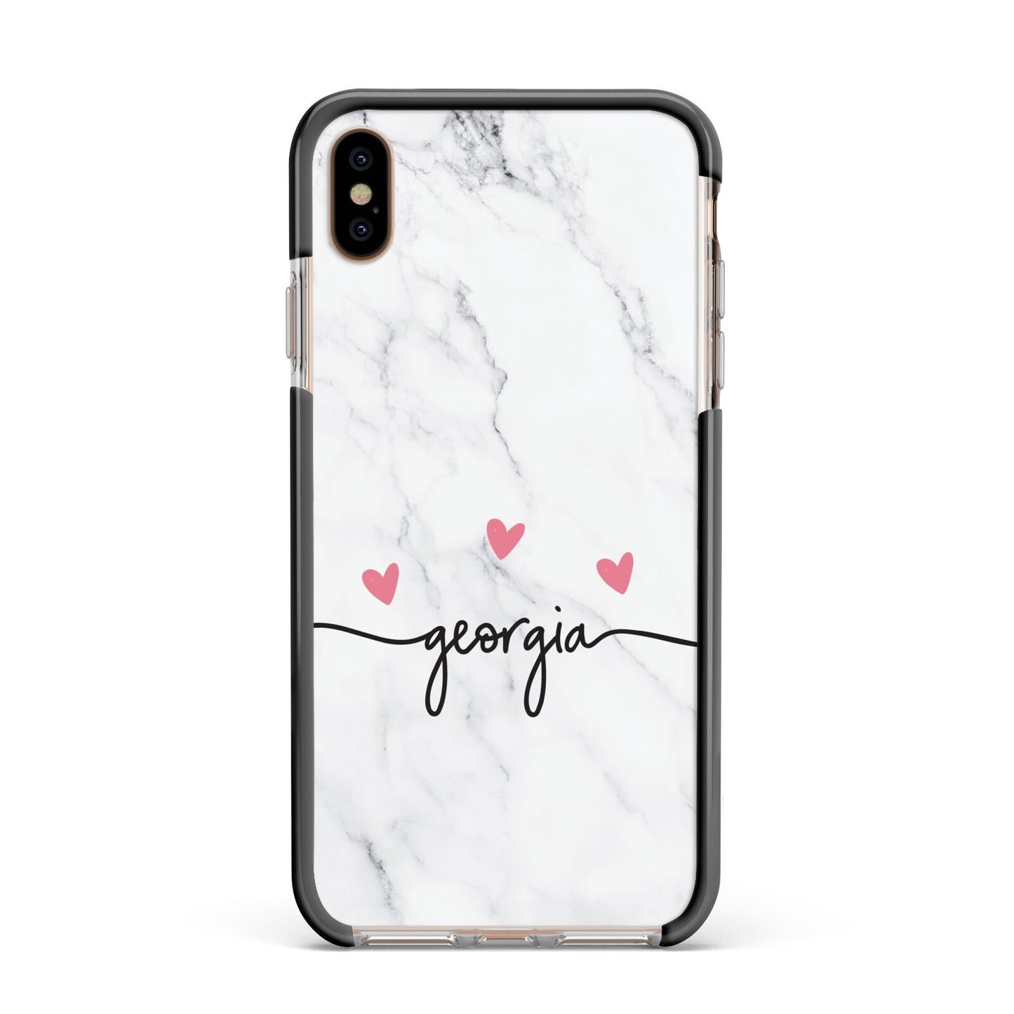 Custom Marble with Handwriting Text Apple iPhone Xs Max Impact Case Black Edge on Gold Phone
