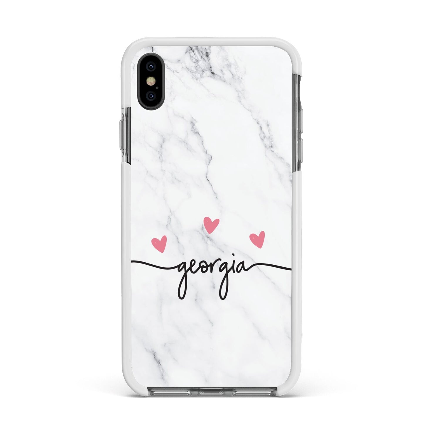 Custom Marble with Handwriting Text Apple iPhone Xs Max Impact Case White Edge on Black Phone