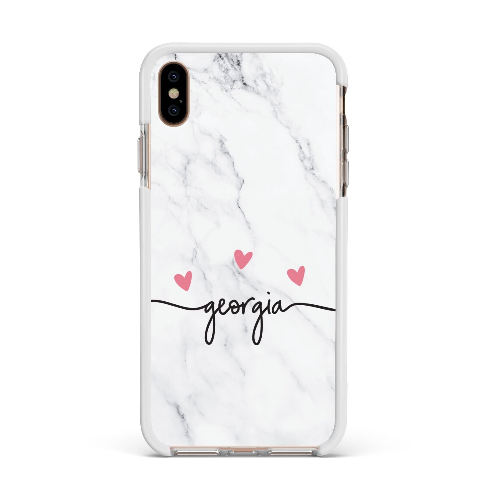 Custom Marble with Handwriting Text Apple iPhone Xs Max Impact Case White Edge on Gold Phone