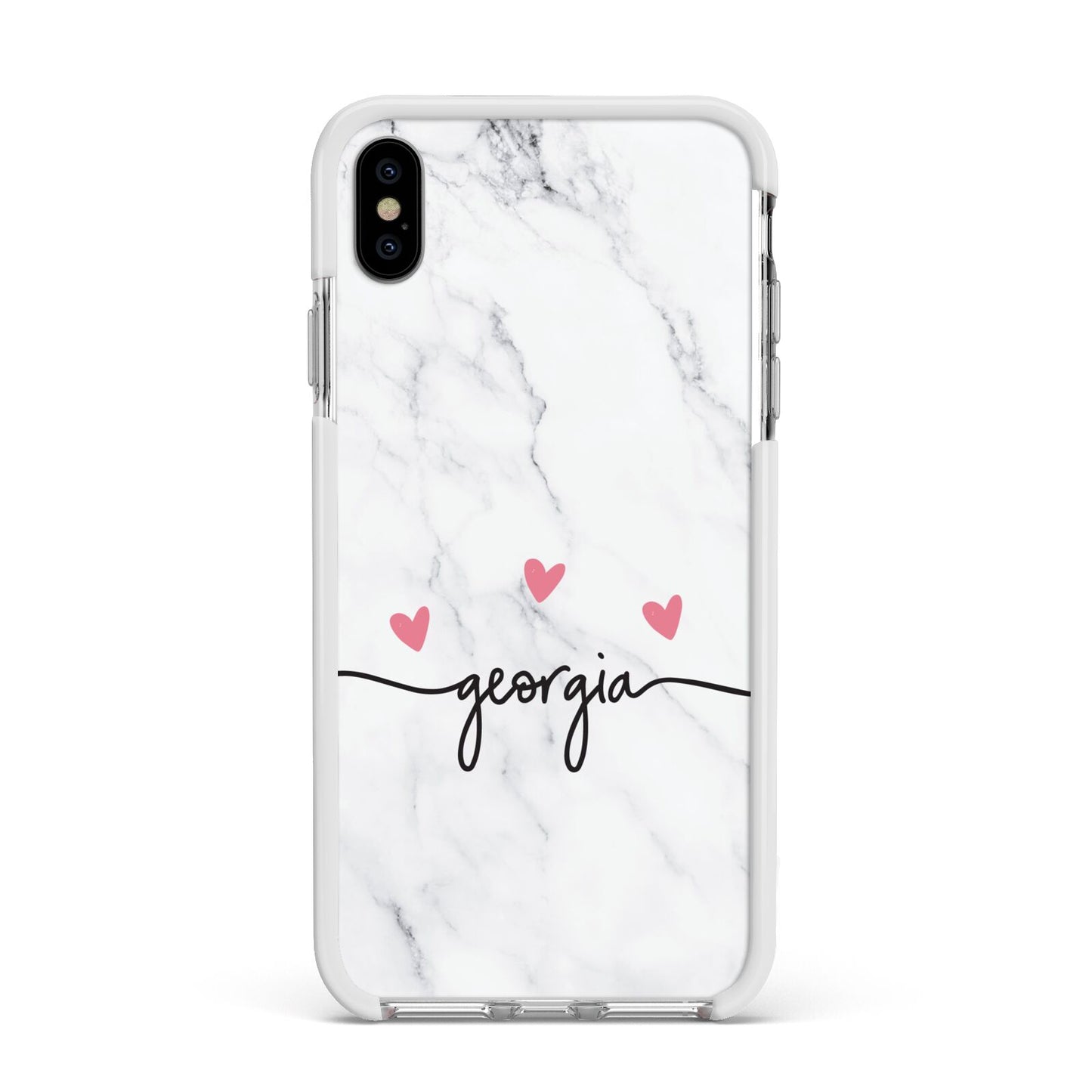 Custom Marble with Handwriting Text Apple iPhone Xs Max Impact Case White Edge on Silver Phone