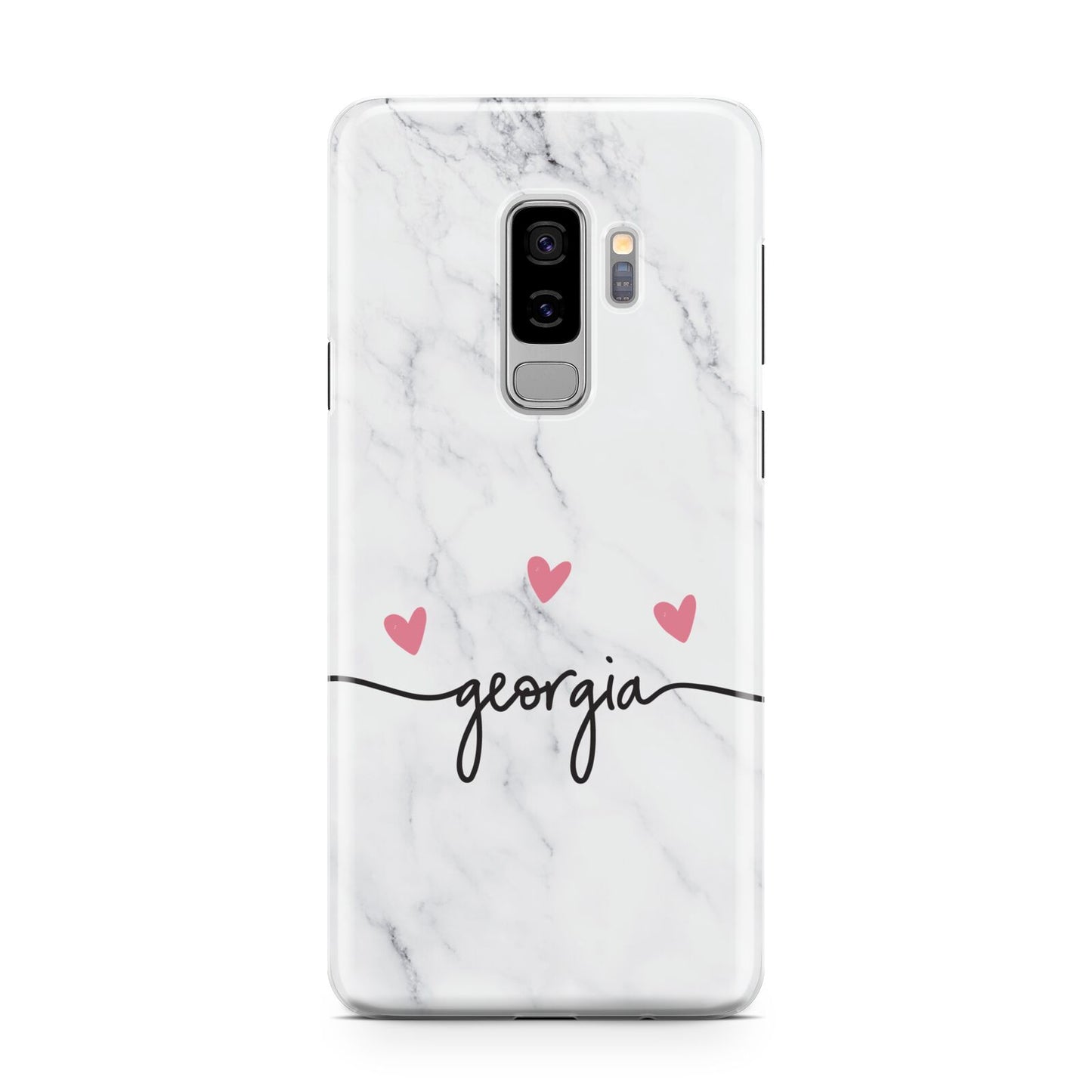 Custom Marble with Handwriting Text Samsung Galaxy S9 Plus Case on Silver phone