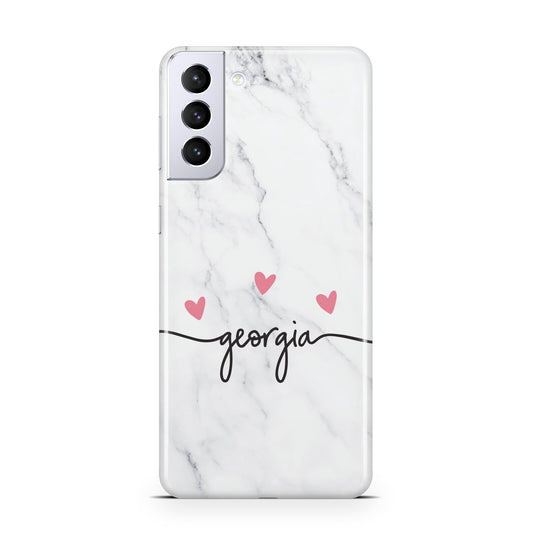 Custom Marble with Handwriting Text Samsung S21 Plus Phone Case