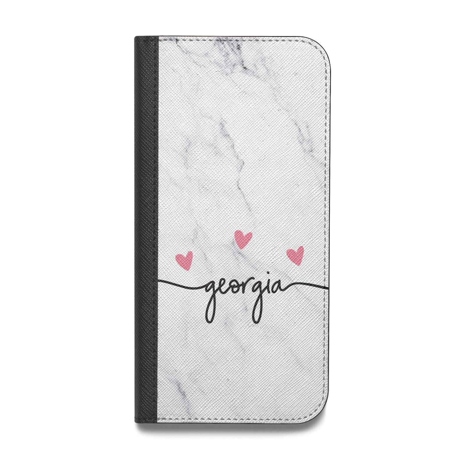 Custom Marble with Handwriting Text Vegan Leather Flip iPhone Case