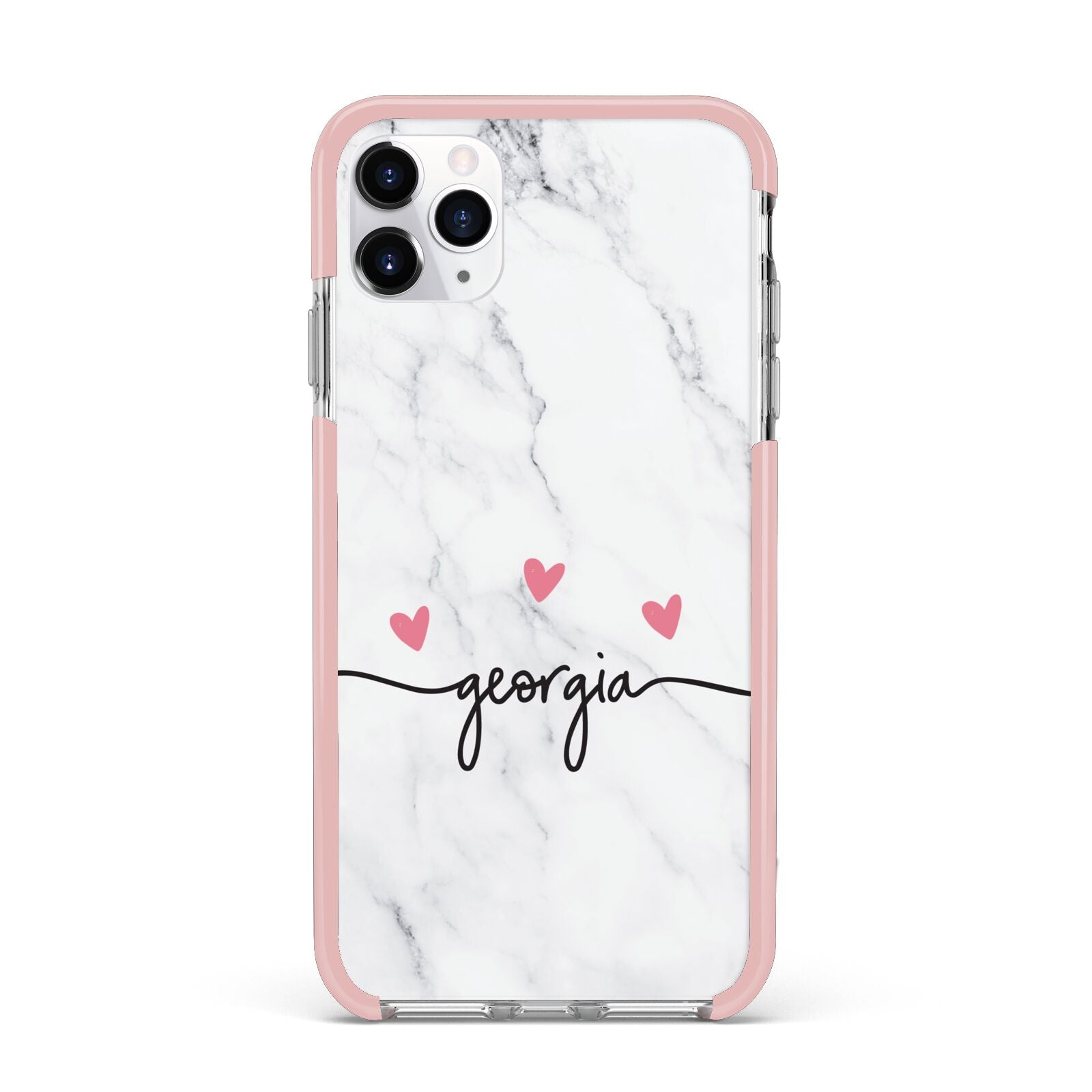 Custom Marble with Handwriting Text iPhone 11 Pro Max Impact Pink Edge Case