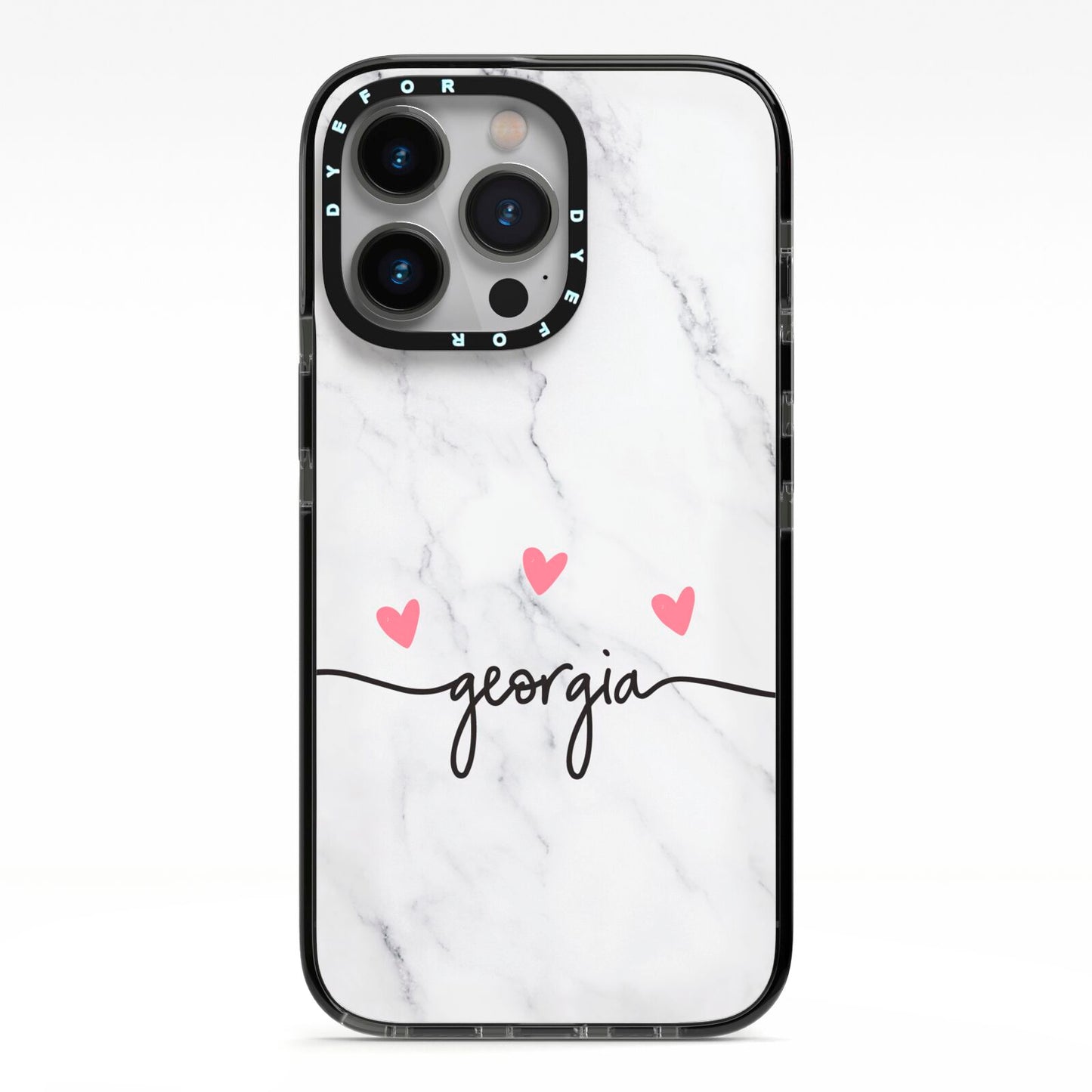 Custom Marble with Handwriting Text iPhone 13 Pro Black Impact Case on Silver phone