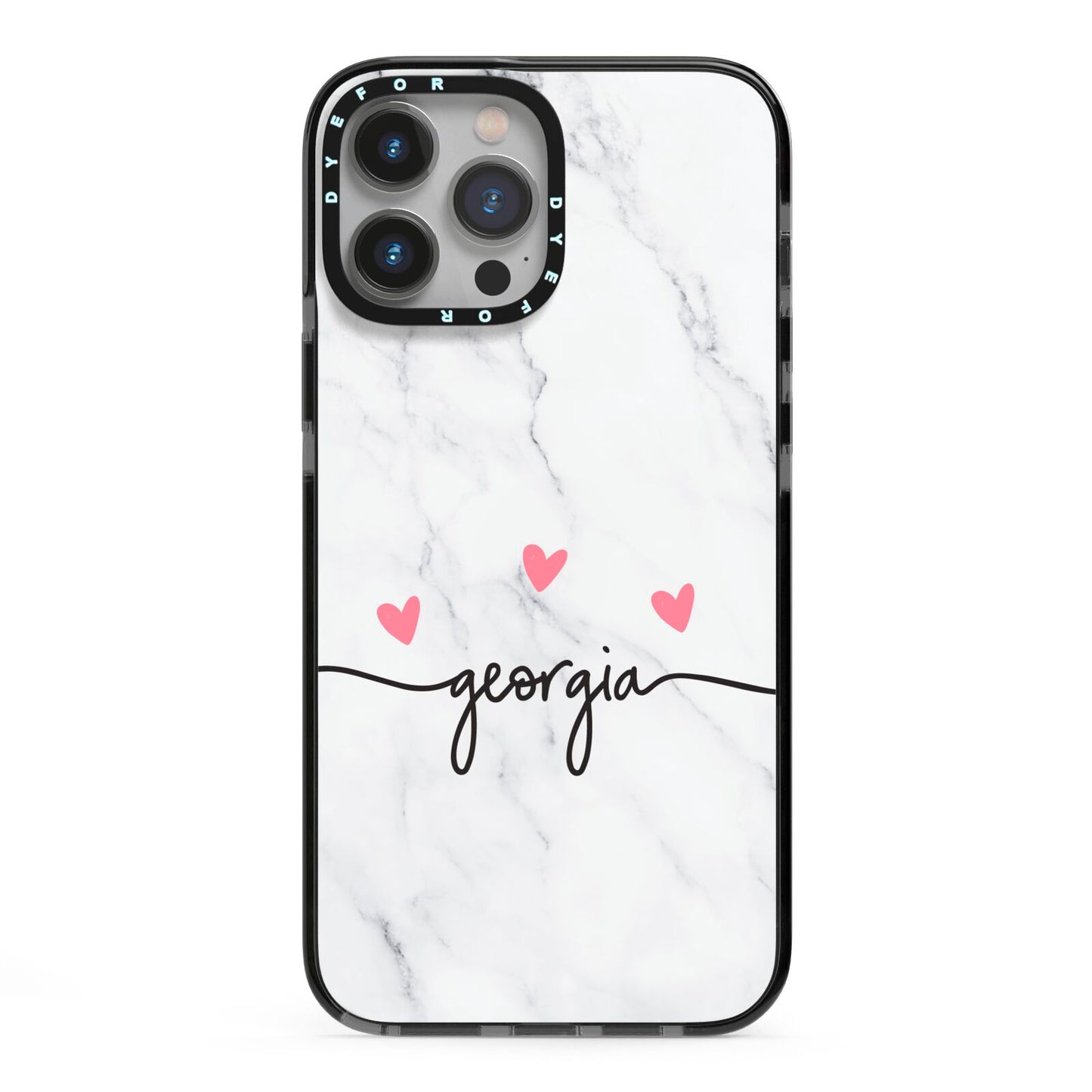 Custom Marble with Handwriting Text iPhone 13 Pro Max Black Impact Case on Silver phone