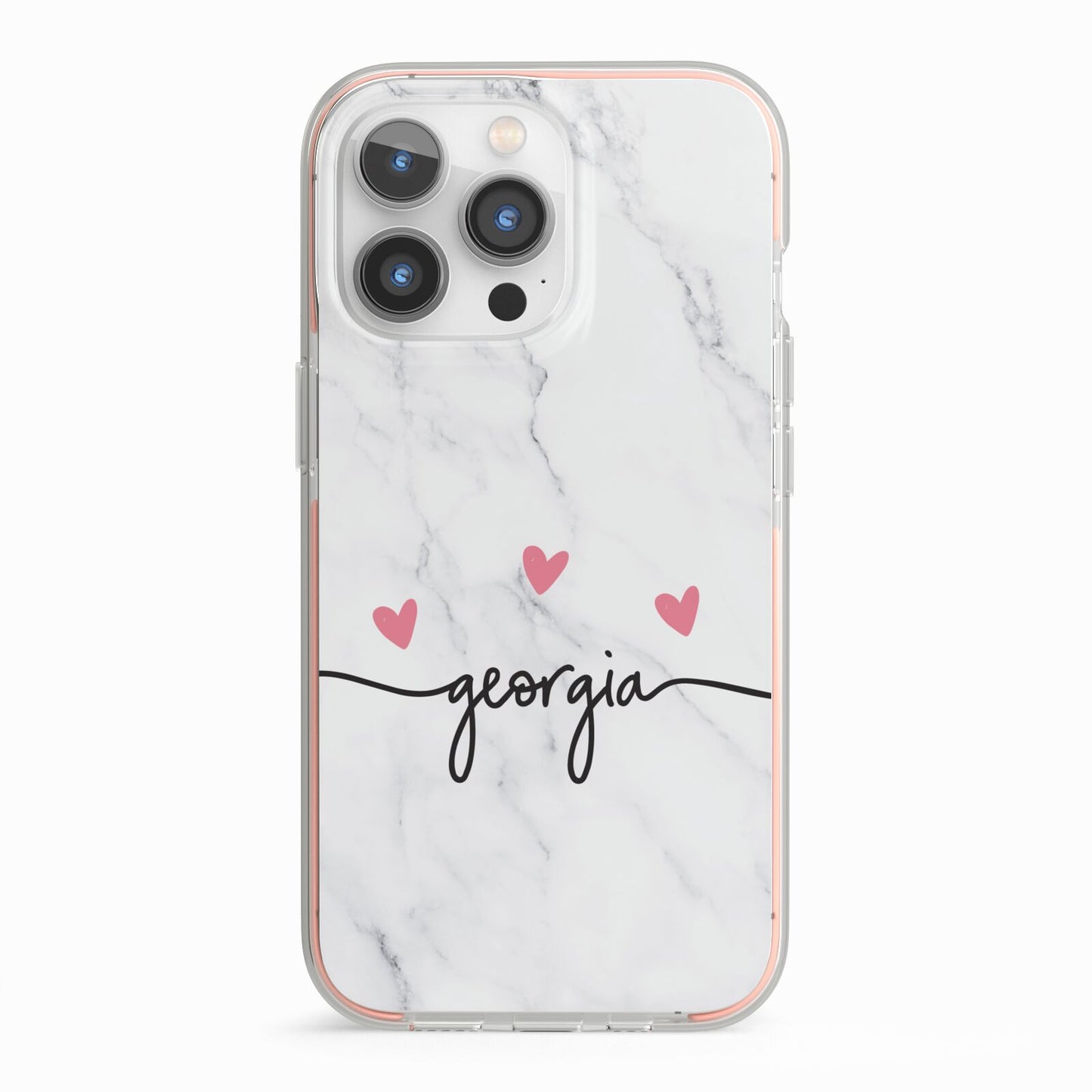 Custom Marble with Handwriting Text iPhone 13 Pro TPU Impact Case with Pink Edges