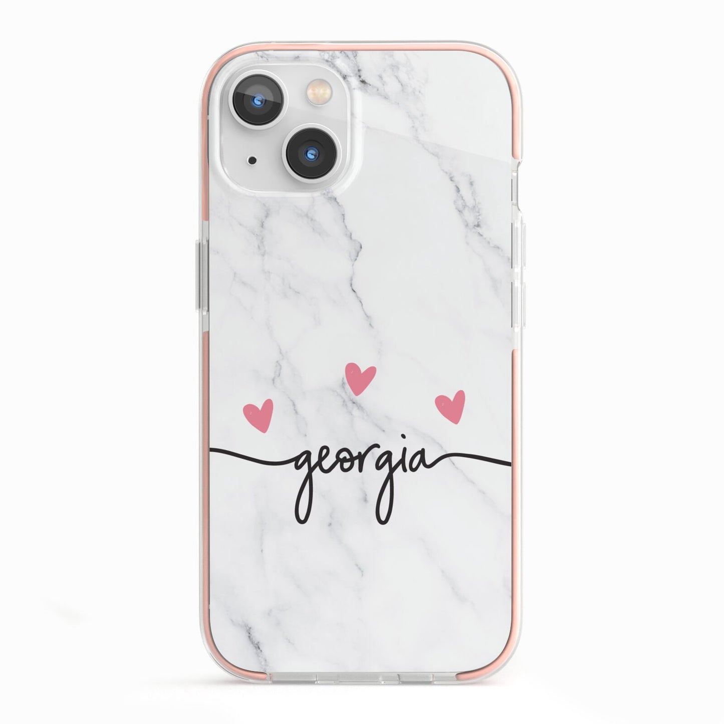 Custom Marble with Handwriting Text iPhone 13 TPU Impact Case with Pink Edges