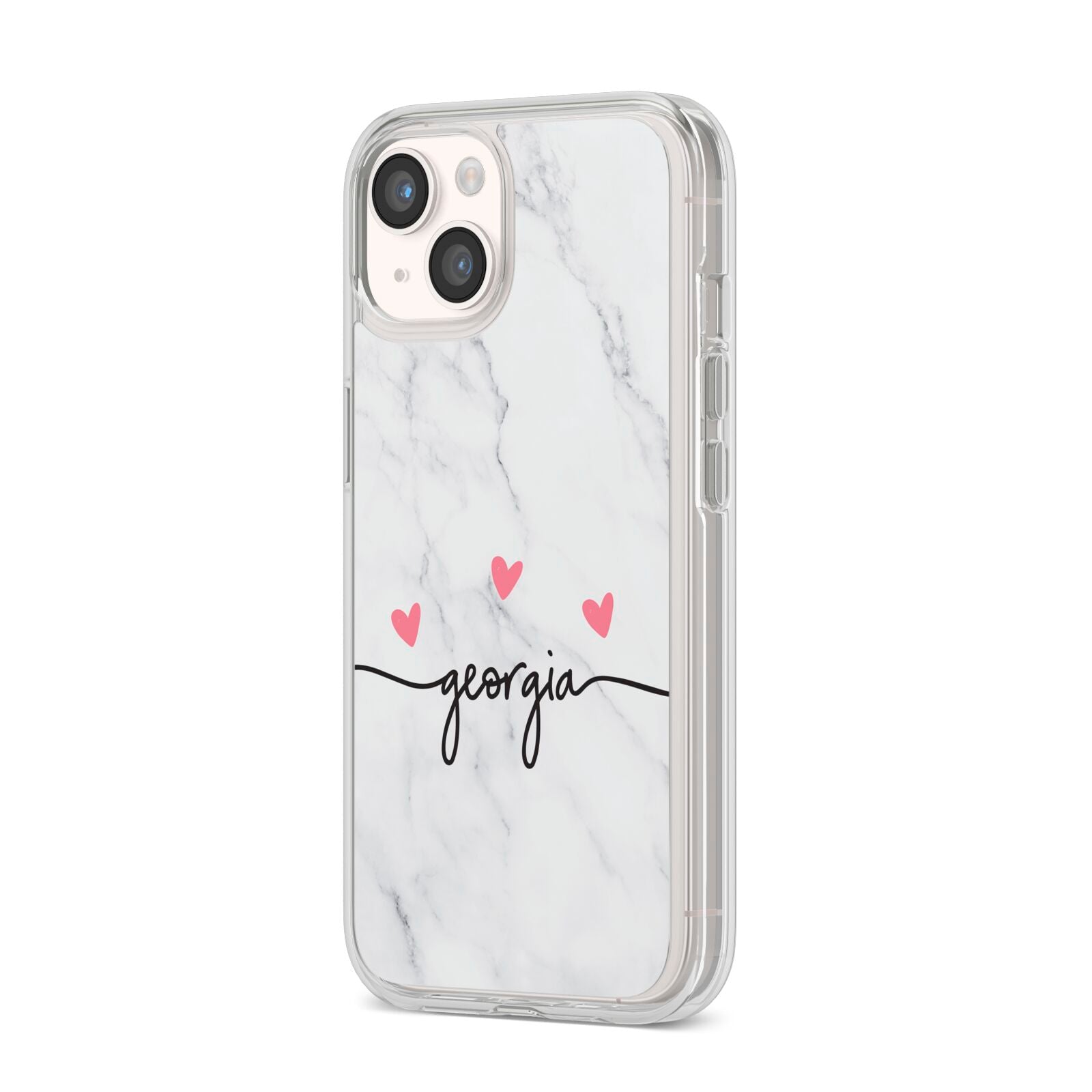 Custom Marble with Handwriting Text iPhone 14 Clear Tough Case Starlight Angled Image