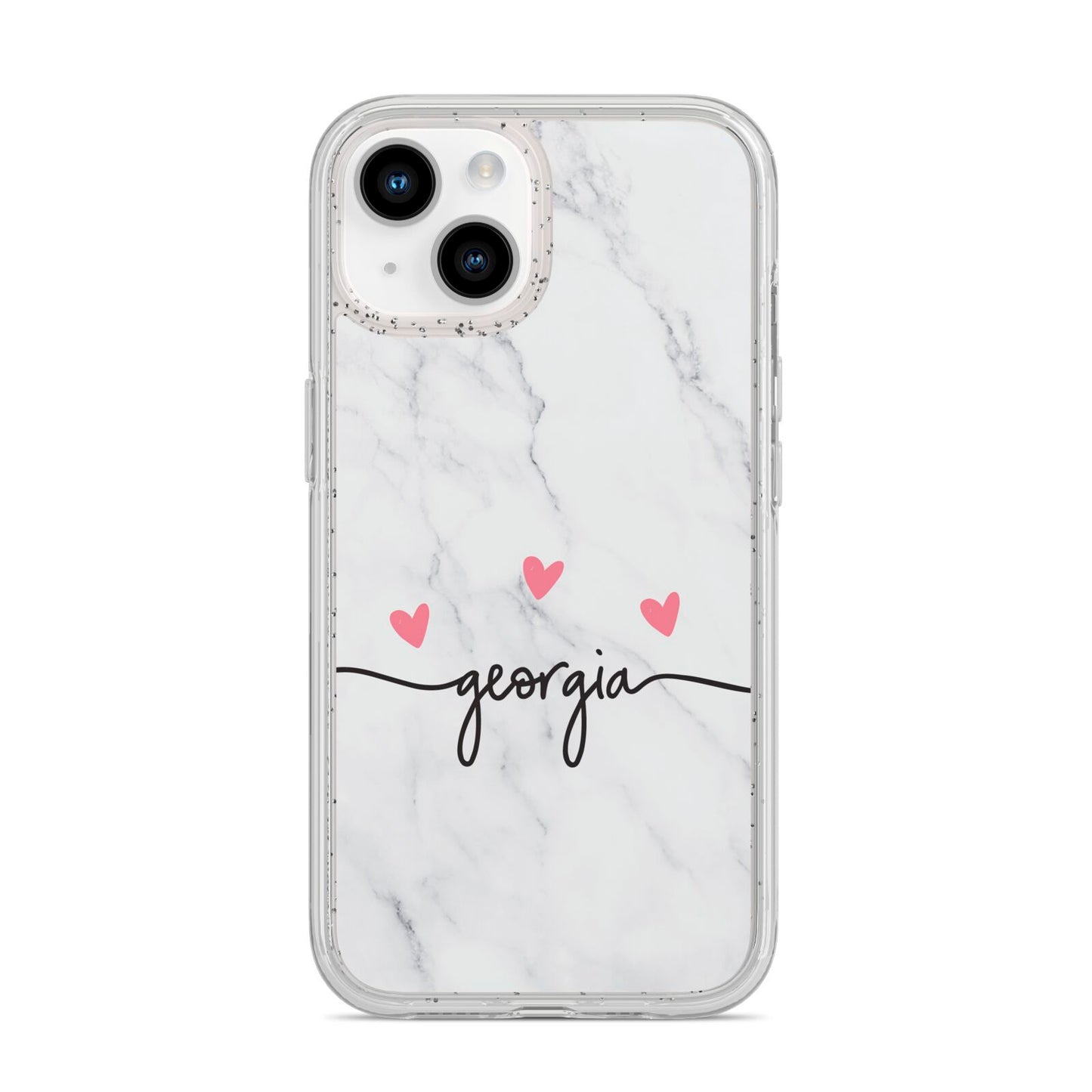 Custom Marble with Handwriting Text iPhone 14 Glitter Tough Case Starlight
