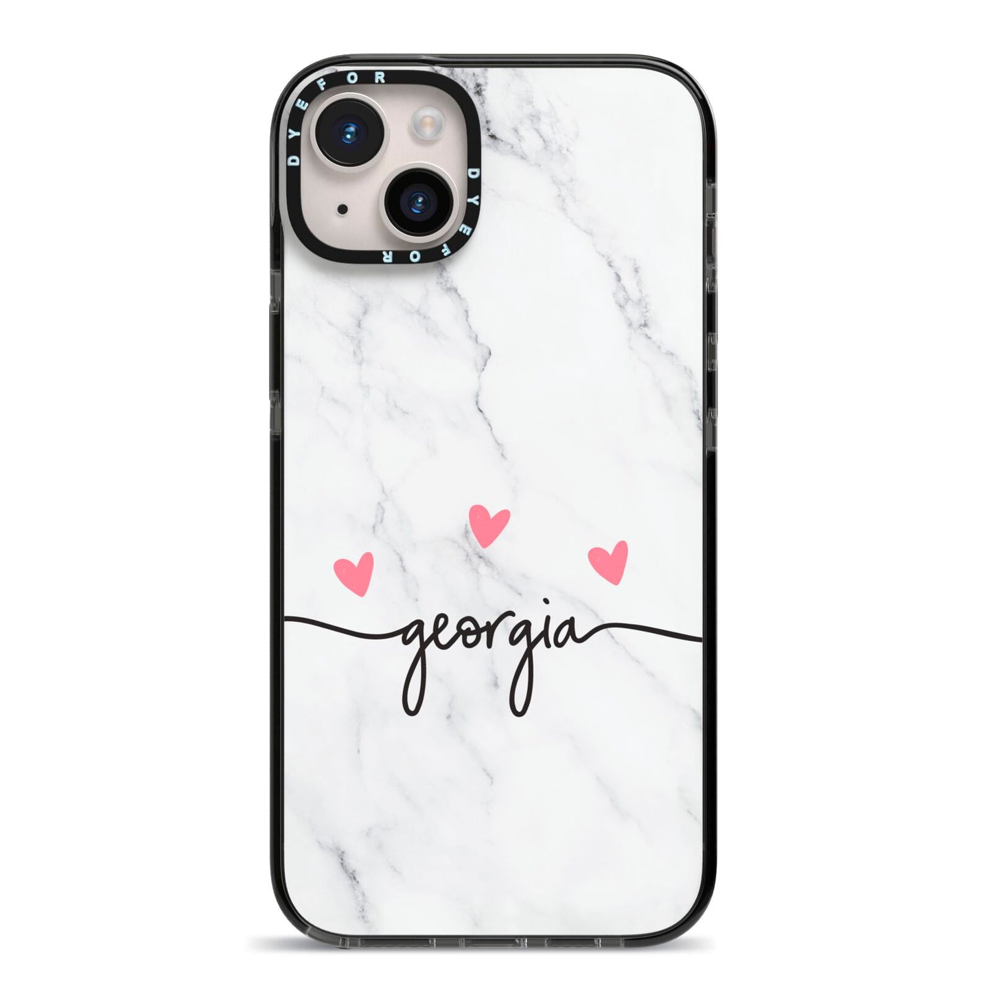 Custom Marble with Handwriting Text iPhone 14 Plus Black Impact Case on Silver phone