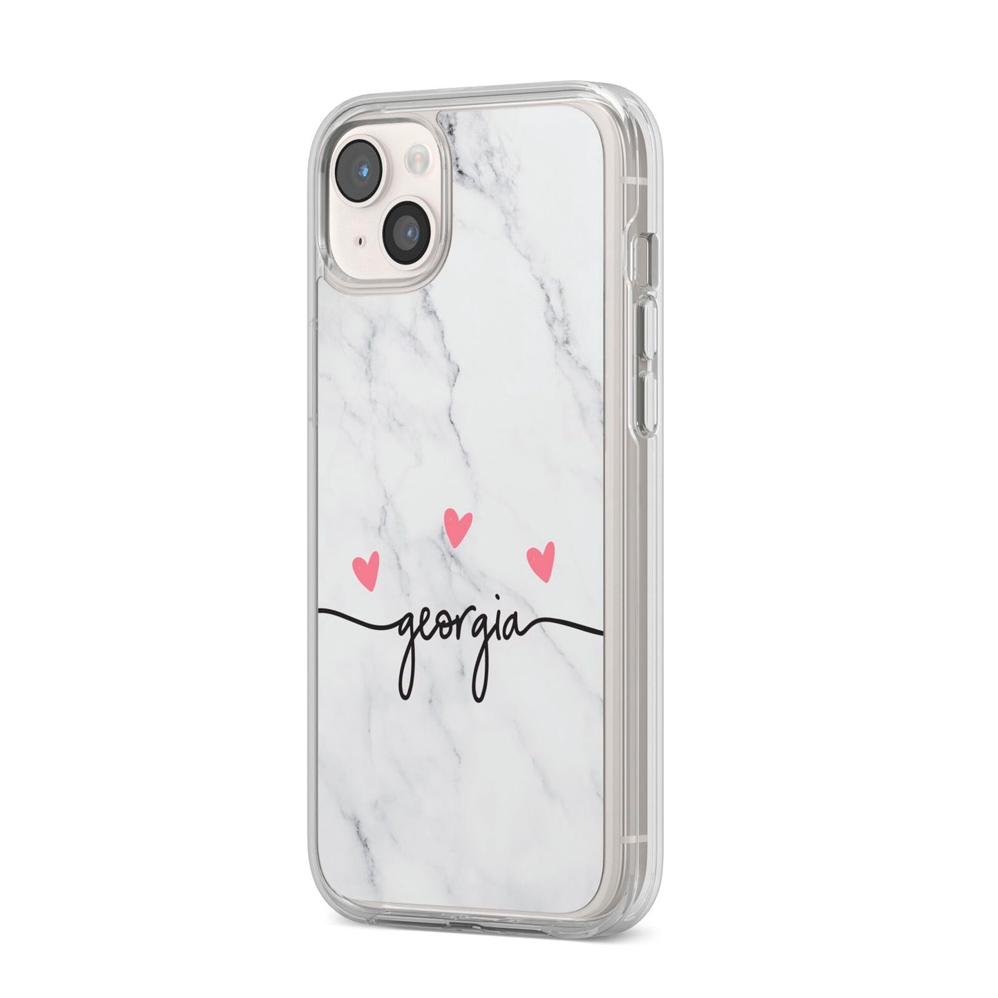 Custom Marble with Handwriting Text iPhone 14 Plus Clear Tough Case Starlight Angled Image