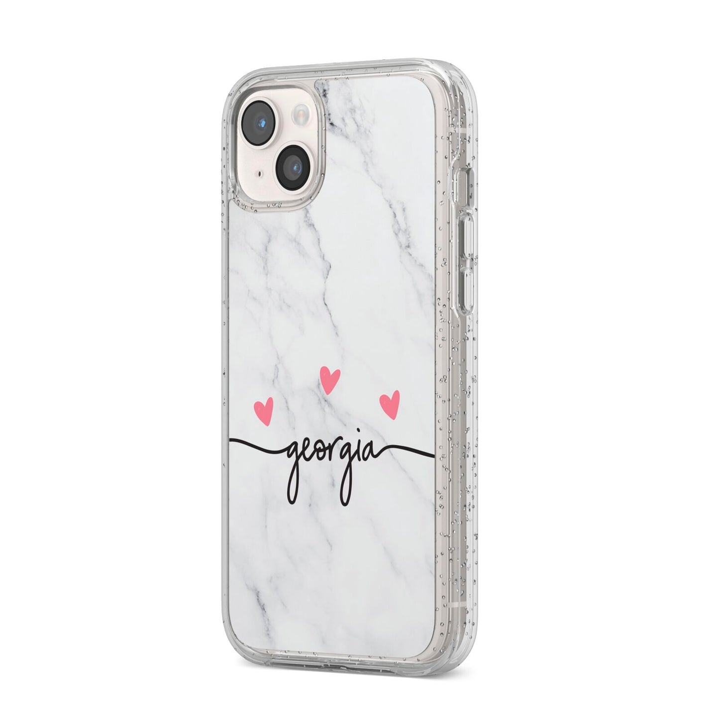 Custom Marble with Handwriting Text iPhone 14 Plus Glitter Tough Case Starlight Angled Image