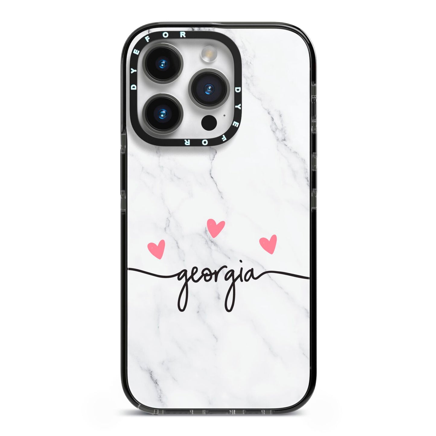 Custom Marble with Handwriting Text iPhone 14 Pro Black Impact Case on Silver phone