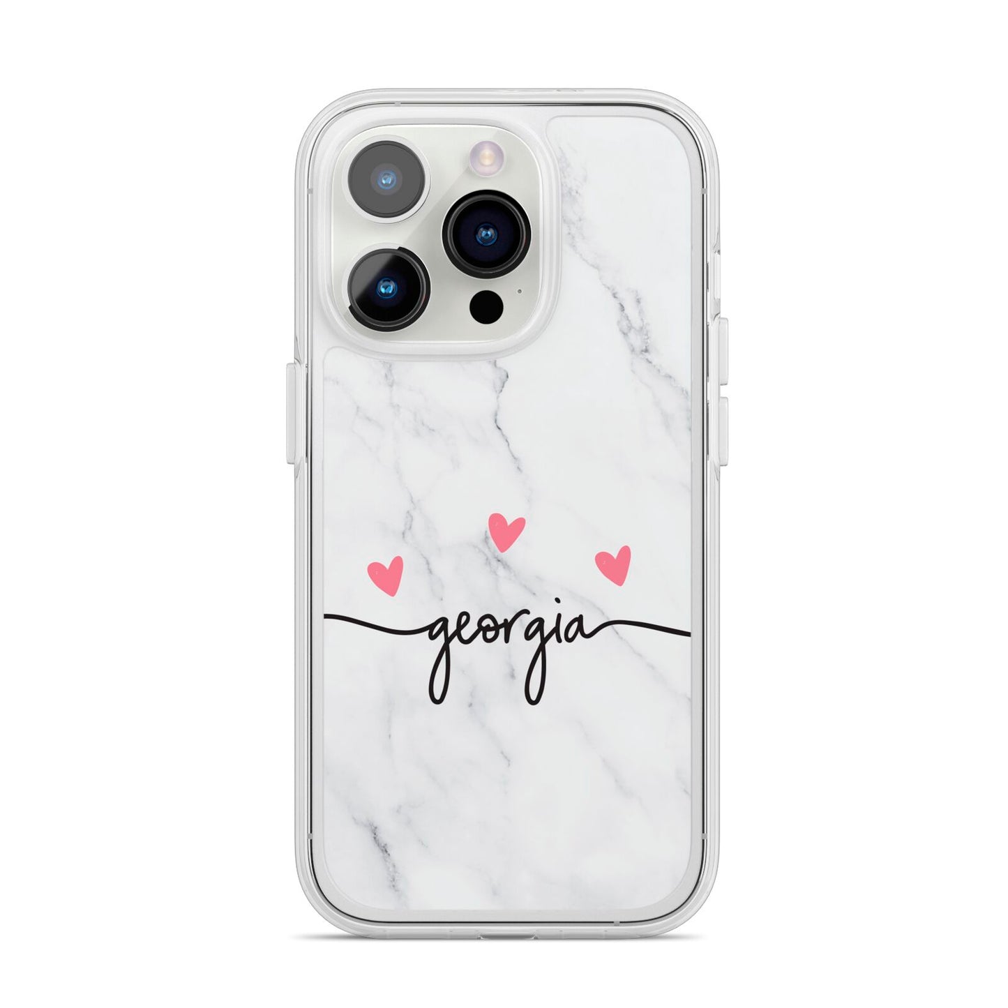 Custom Marble with Handwriting Text iPhone 14 Pro Clear Tough Case Silver