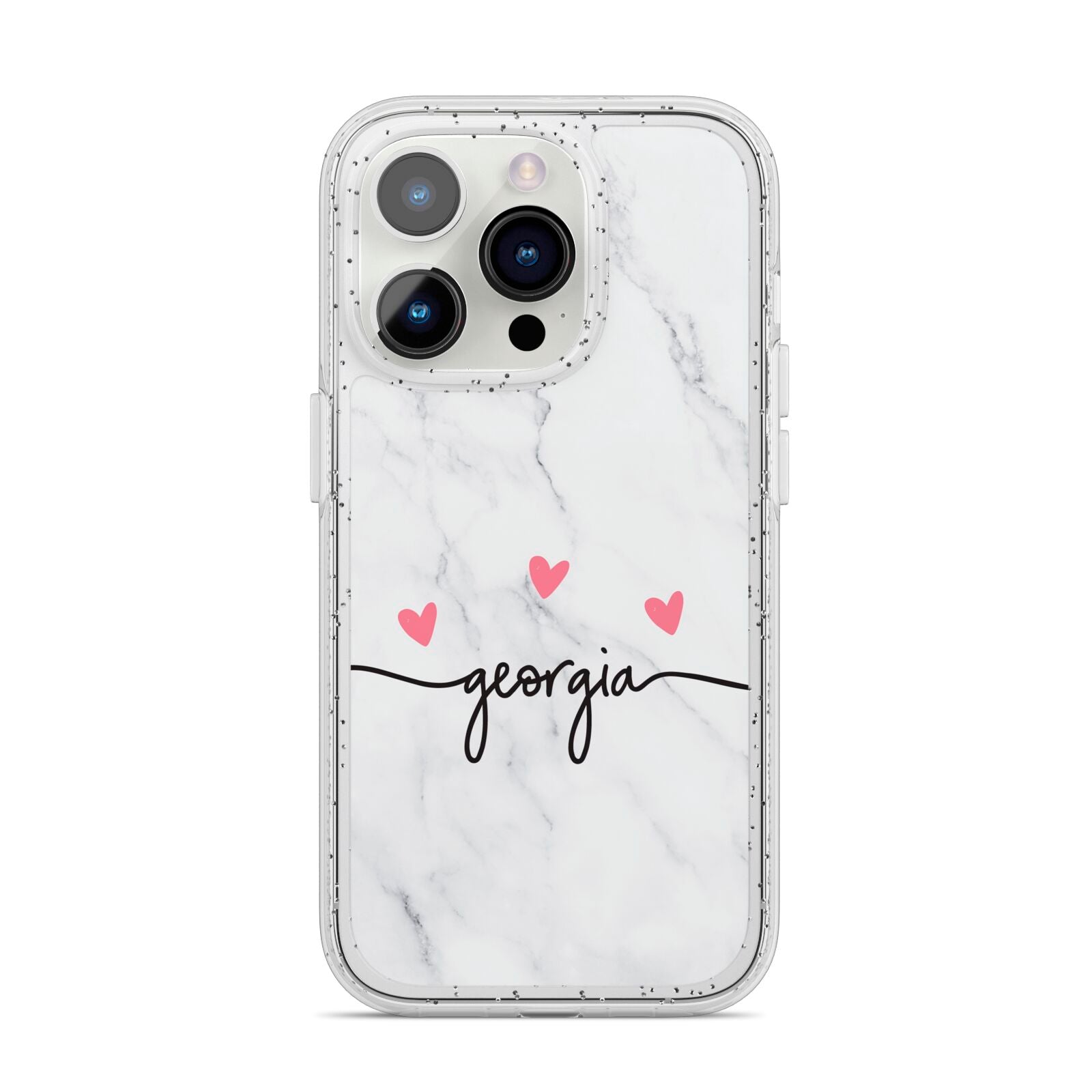 Custom Marble with Handwriting Text iPhone 14 Pro Glitter Tough Case Silver