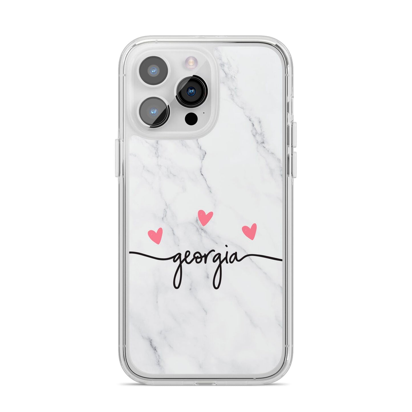 Custom Marble with Handwriting Text iPhone 14 Pro Max Clear Tough Case Silver